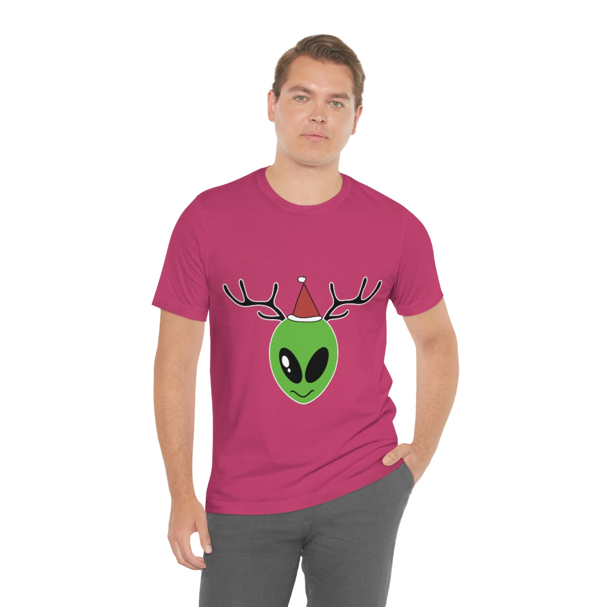 Xmas Aliens Deer Santa Claus UFOS Unisex Jersey Short Sleeve T-Shirt Ichaku [Perfect Gifts Selection]