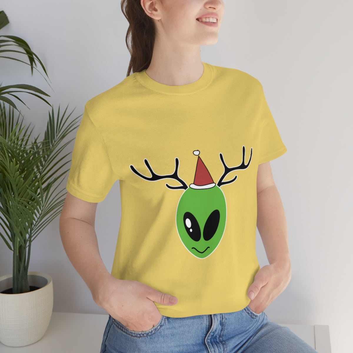 Xmas Aliens Deer Santa Claus UFOS Unisex Jersey Short Sleeve T-Shirt Ichaku [Perfect Gifts Selection]