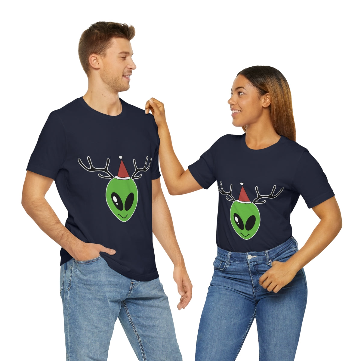 Xmas Aliens Deer Santa Claus UFOS Unisex Jersey Short Sleeve T-Shirt Ichaku [Perfect Gifts Selection]