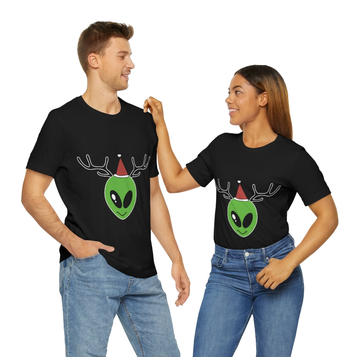 Xmas Aliens Deer Santa Claus UFOS Unisex Jersey Short Sleeve T-Shirt Ichaku [Perfect Gifts Selection]