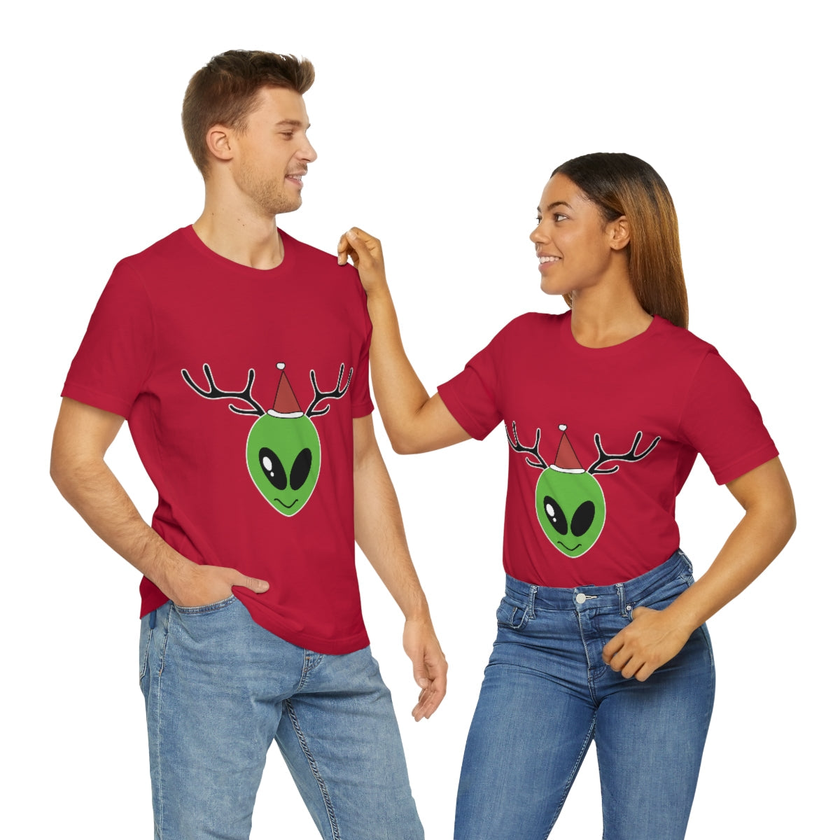 Xmas Aliens Deer Santa Claus UFOS Unisex Jersey Short Sleeve T-Shirt Ichaku [Perfect Gifts Selection]