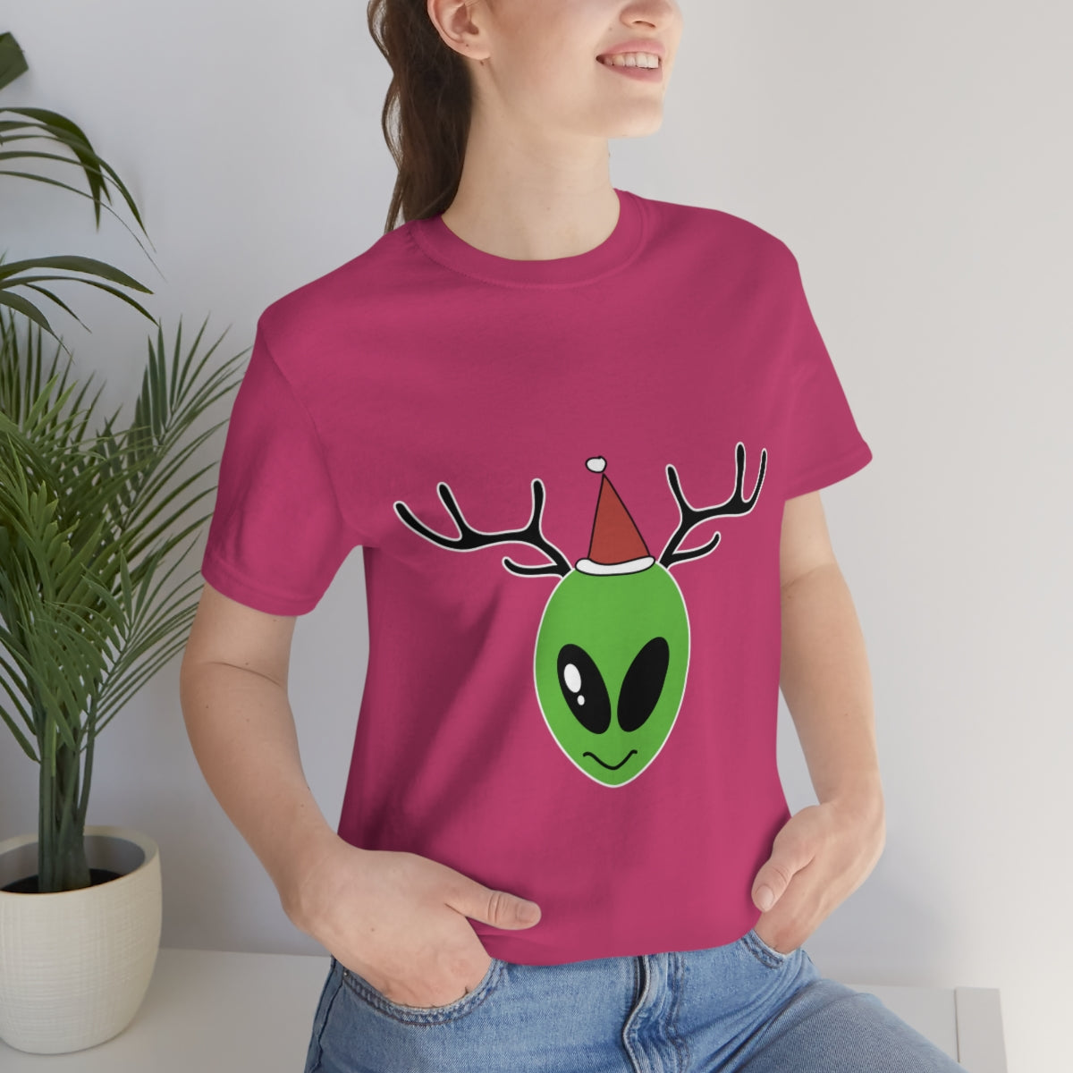 Xmas Aliens Deer Santa Claus UFOS Unisex Jersey Short Sleeve T-Shirt Ichaku [Perfect Gifts Selection]