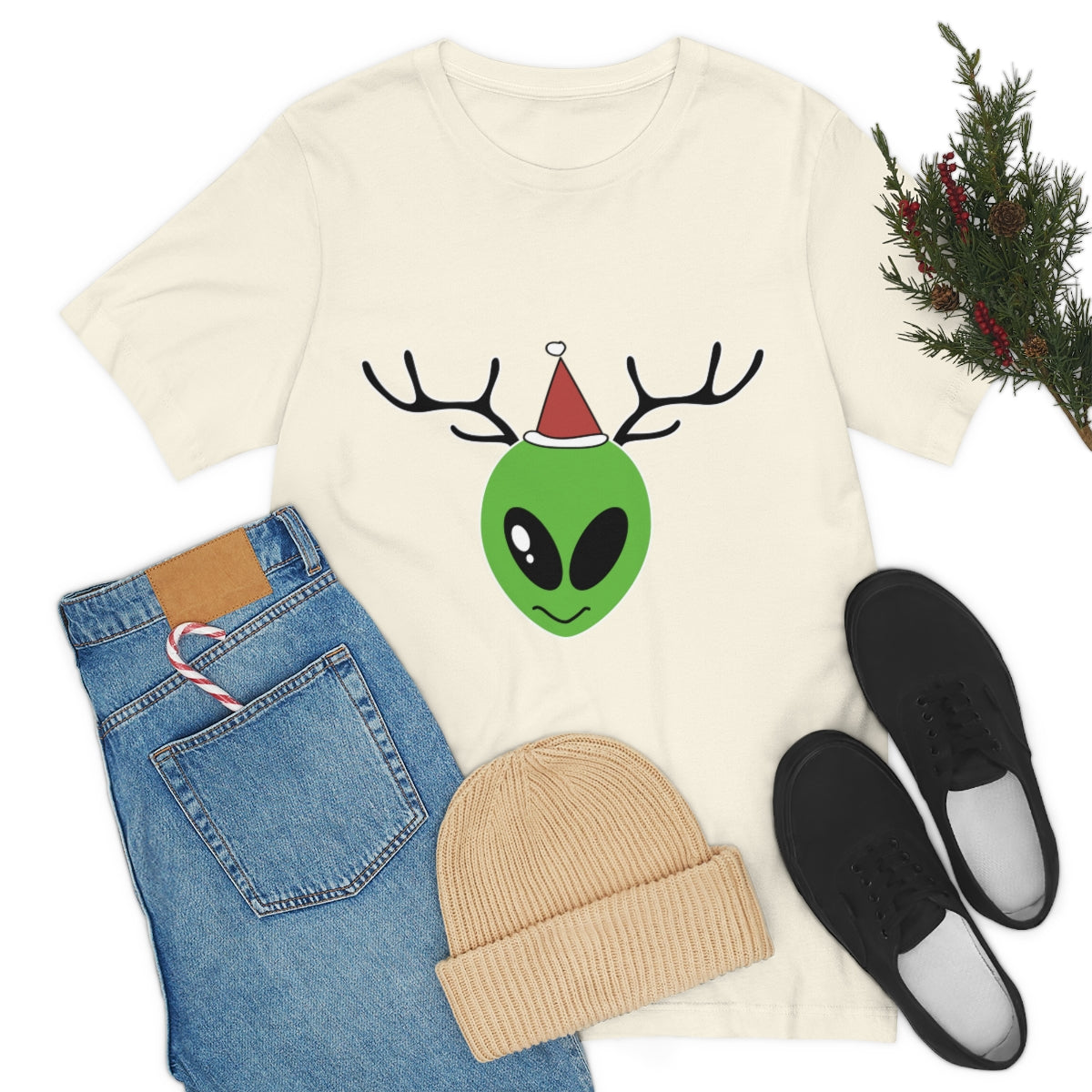 Xmas Aliens Deer Santa Claus UFOS Unisex Jersey Short Sleeve T-Shirt Ichaku [Perfect Gifts Selection]