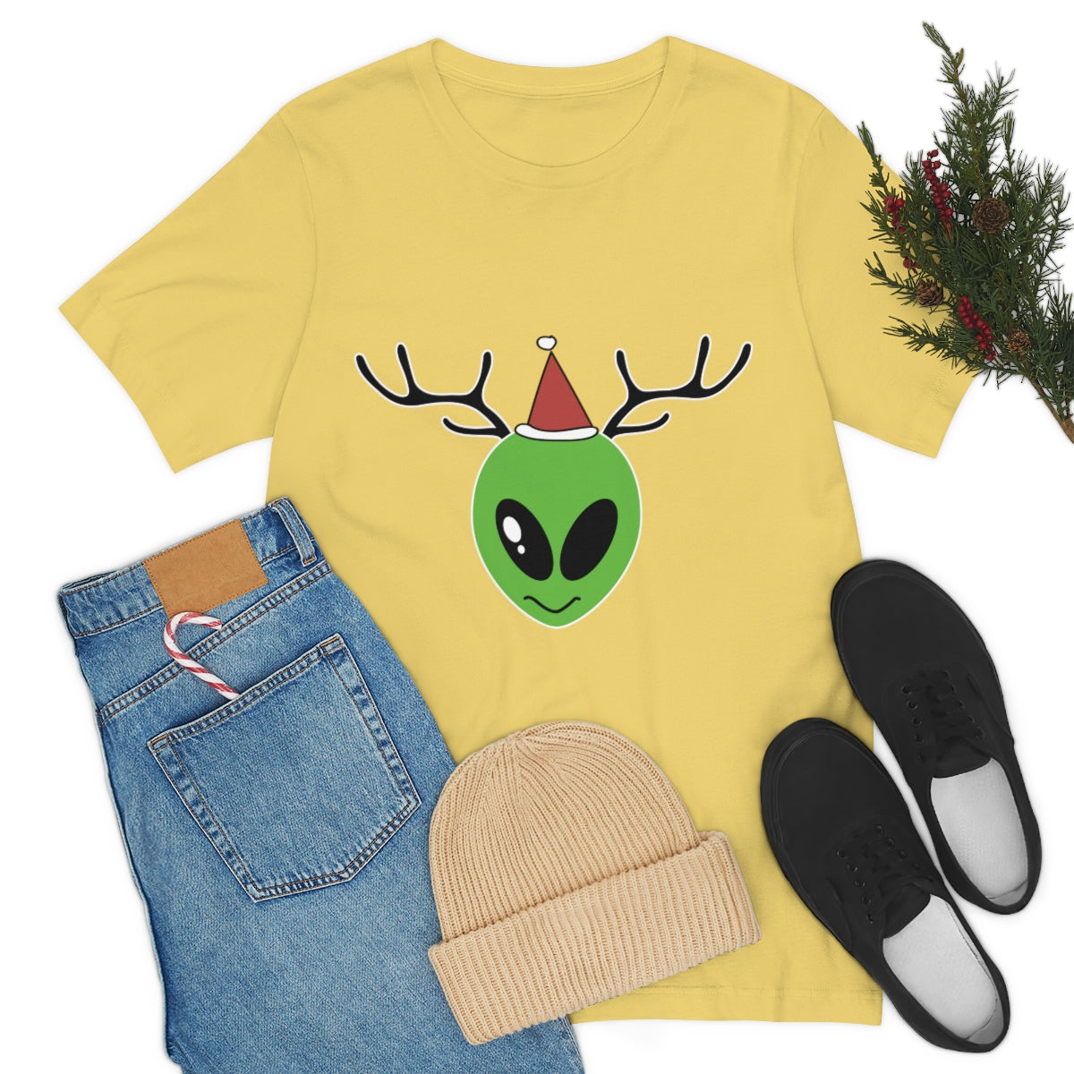 Xmas Aliens Deer Santa Claus UFOS Unisex Jersey Short Sleeve T-Shirt Ichaku [Perfect Gifts Selection]