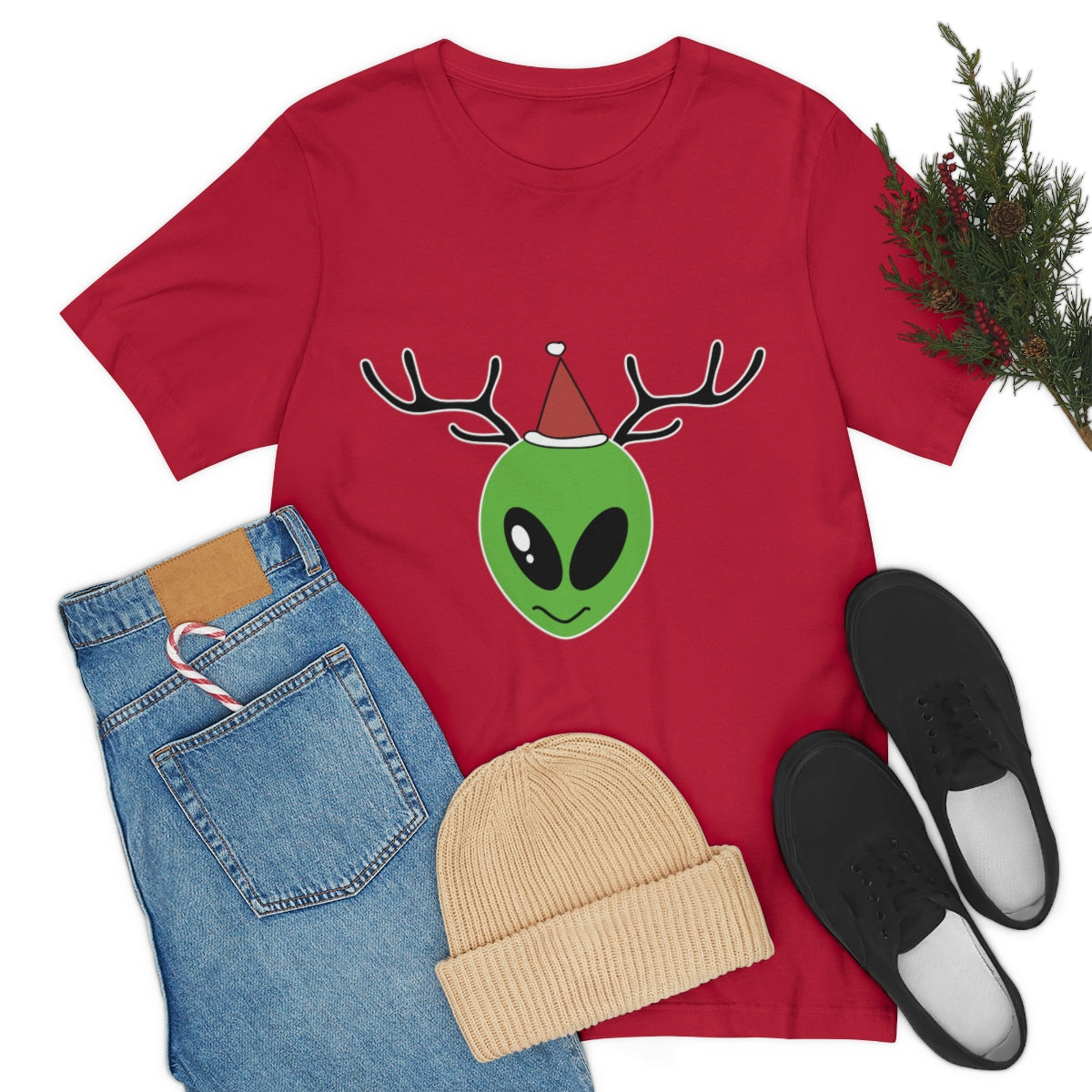 Xmas Aliens Deer Santa Claus UFOS Unisex Jersey Short Sleeve T-Shirt Ichaku [Perfect Gifts Selection]