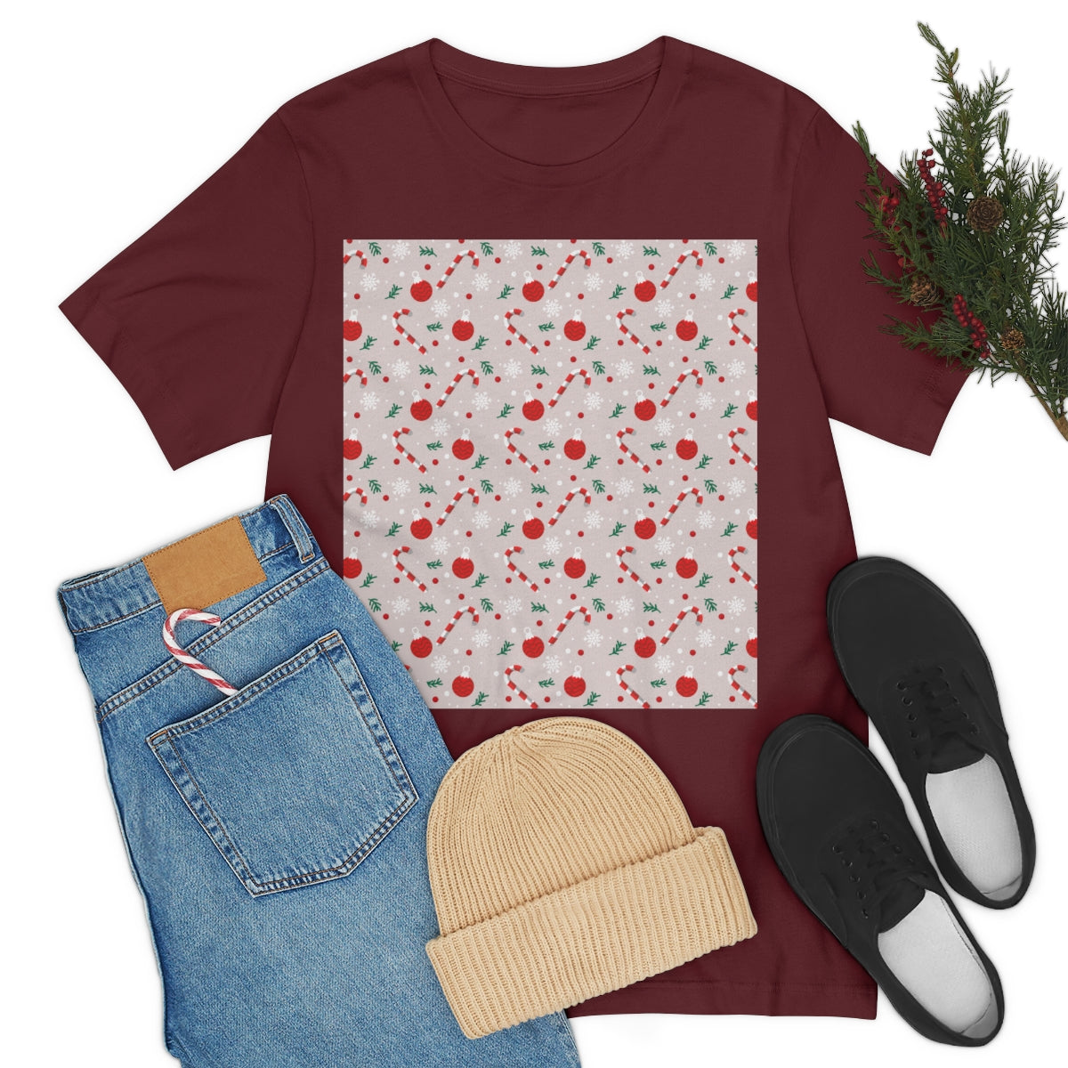 Xmas Ho-Ho-Ho Pattern Happy New Year Unisex Jersey Short Sleeve T-Shirt Ichaku [Perfect Gifts Selection]