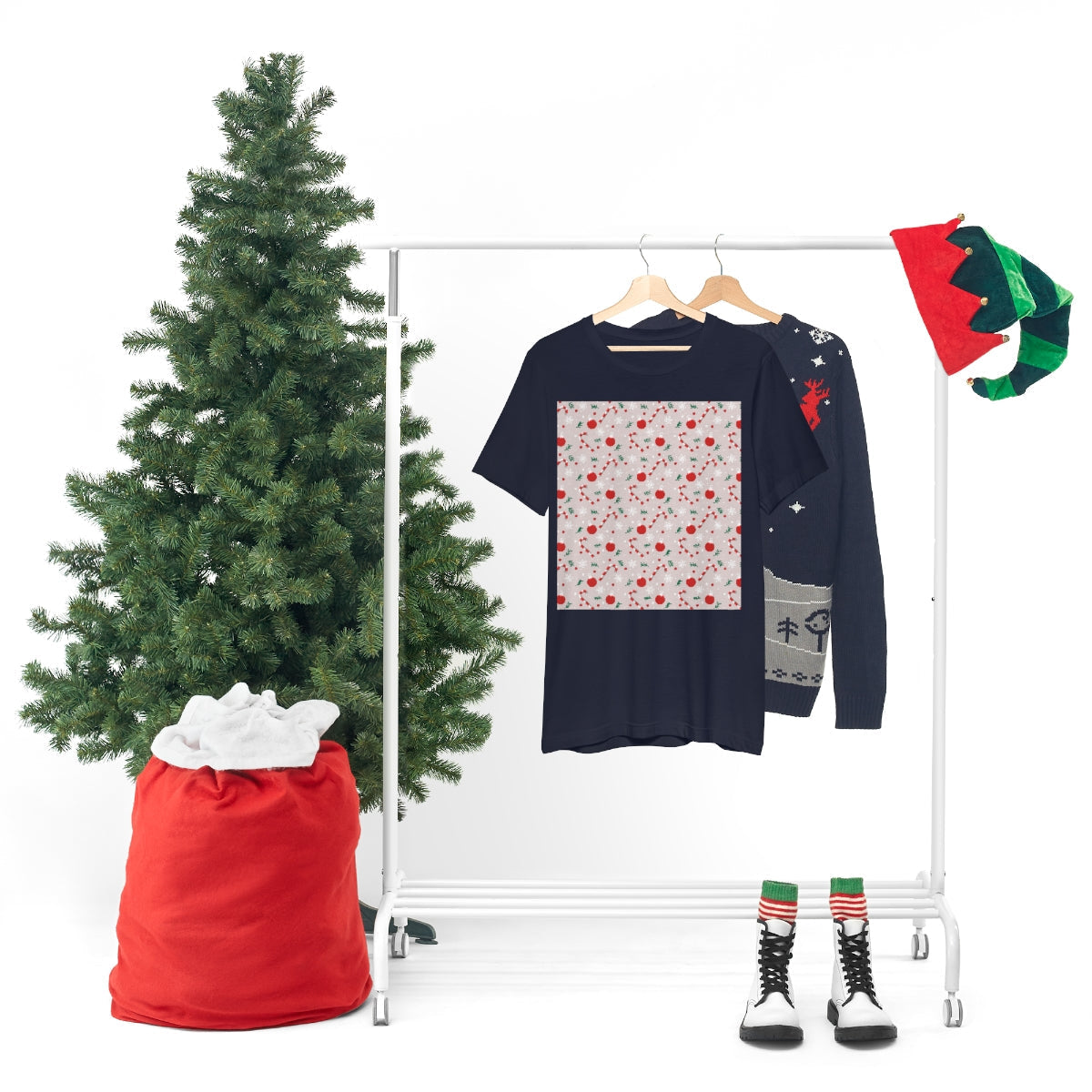 Xmas Ho-Ho-Ho Pattern Happy New Year Unisex Jersey Short Sleeve T-Shirt Ichaku [Perfect Gifts Selection]