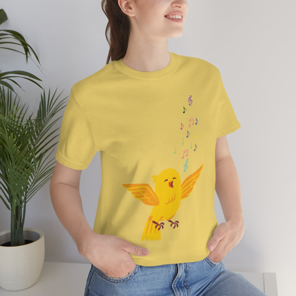 Yellow Canary Happy Birds Lover Unisex Jersey Short Sleeve T-Shirt Ichaku [Perfect Gifts Selection]