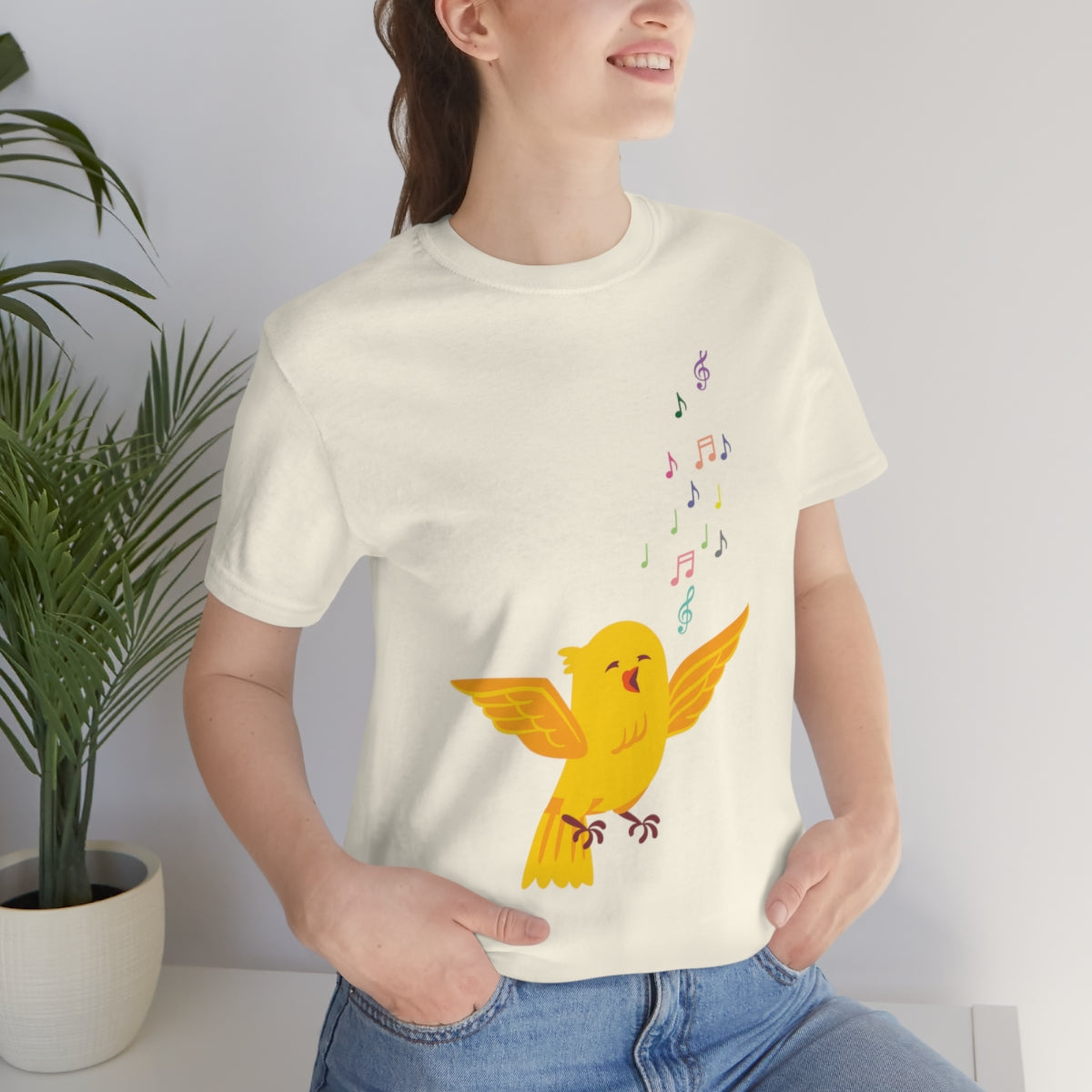 Yellow Canary Happy Birds Lover Unisex Jersey Short Sleeve T-Shirt Ichaku [Perfect Gifts Selection]