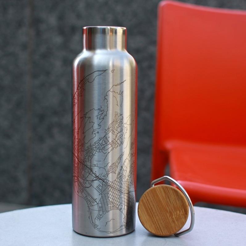 Yellowstone National Park - Wyoming Map Bottle with Bamboo Top Ichaku [Perfect Gifts Selection]