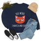 You Work I Watch and Judge Cat Funny Cats Memes White Text Unisex Heavy Blend™ Crewneck Sweatshirt Ichaku [Perfect Gifts Selection]