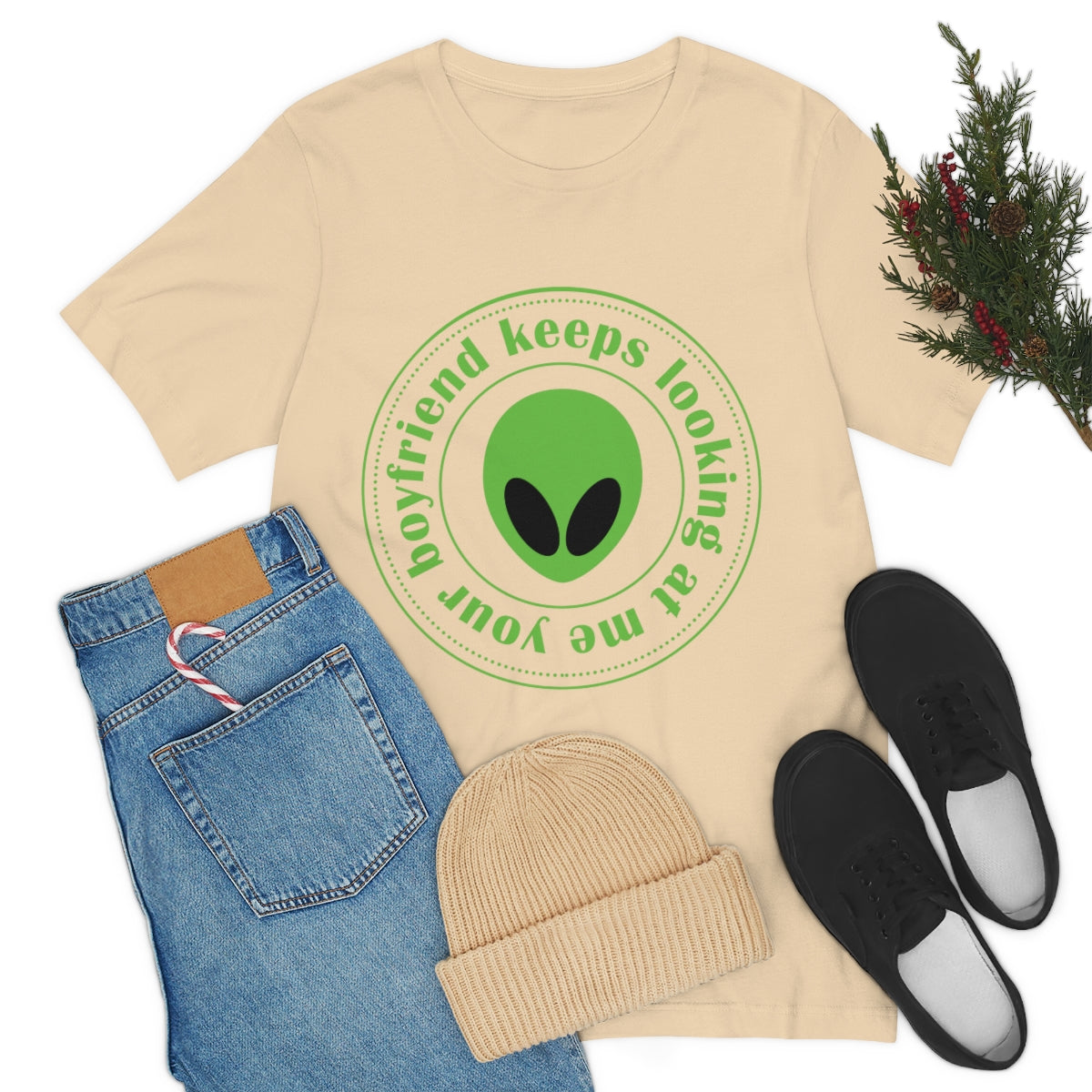 Your Boyfriend Keeps Looking At Me Funny Humor Aliens Quotes UFO TV Series Unisex Jersey Short Sleeve T-Shirt Ichaku [Perfect Gifts Selection]