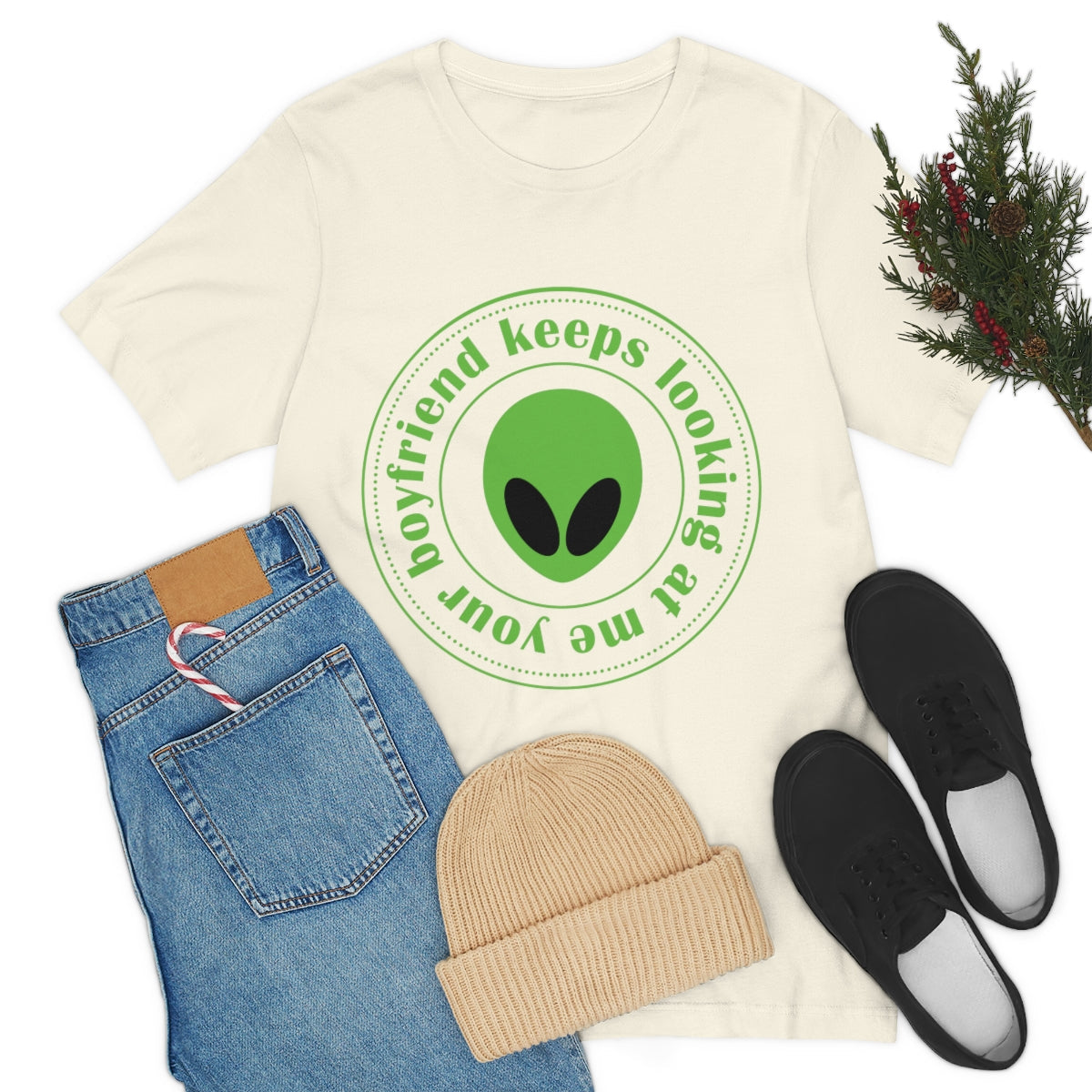 Your Boyfriend Keeps Looking At Me Funny Humor Aliens Quotes UFO TV Series Unisex Jersey Short Sleeve T-Shirt Ichaku [Perfect Gifts Selection]