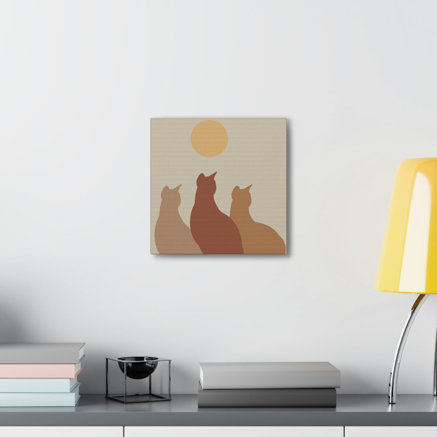 Abstract Boho Cats Relaxed Aesthetic Beige Minimalist Classic Art Canvas Gallery Wraps