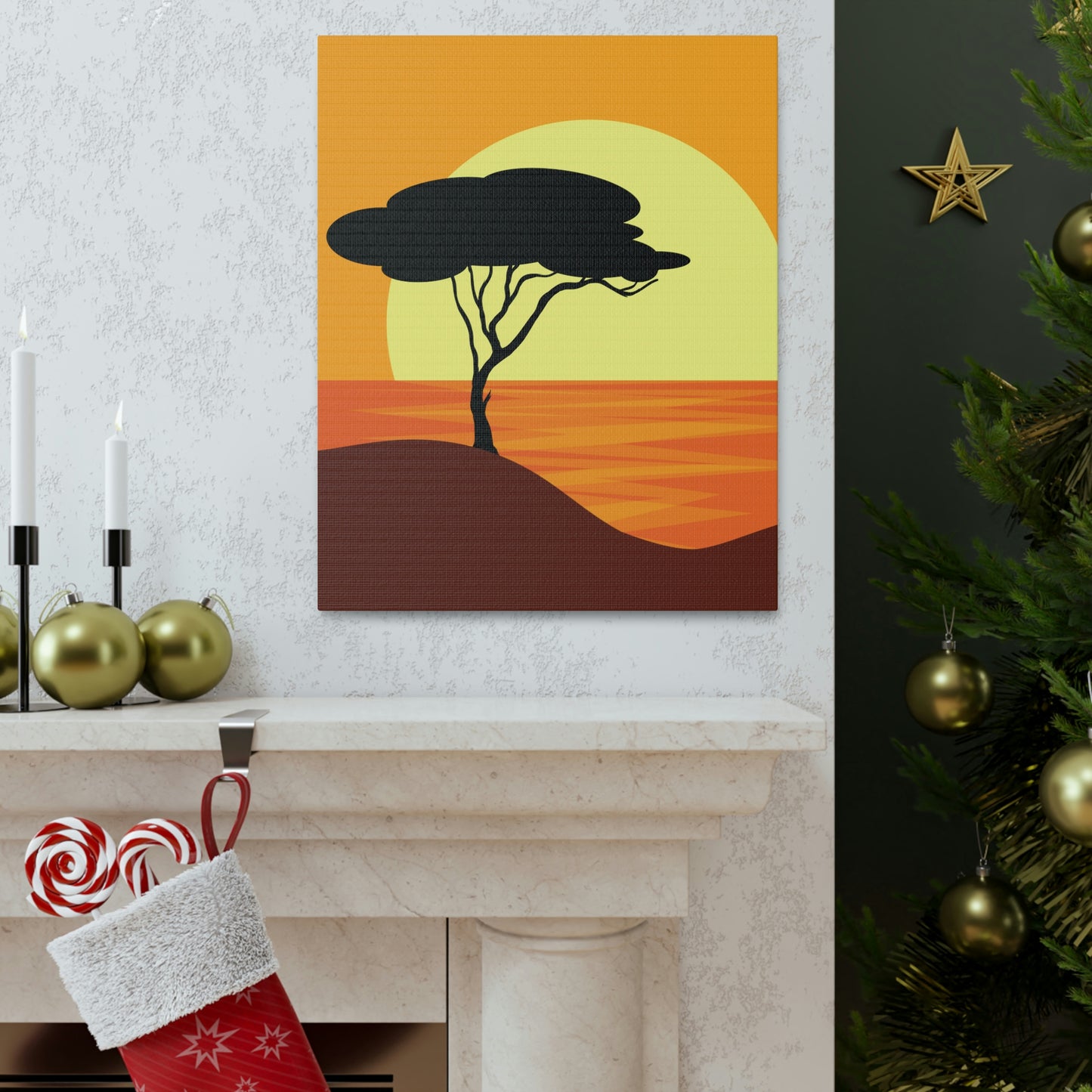 Africa Savanna Sunset Minimal Landscape View Aesthetic Classic Art Canvas Gallery Wraps