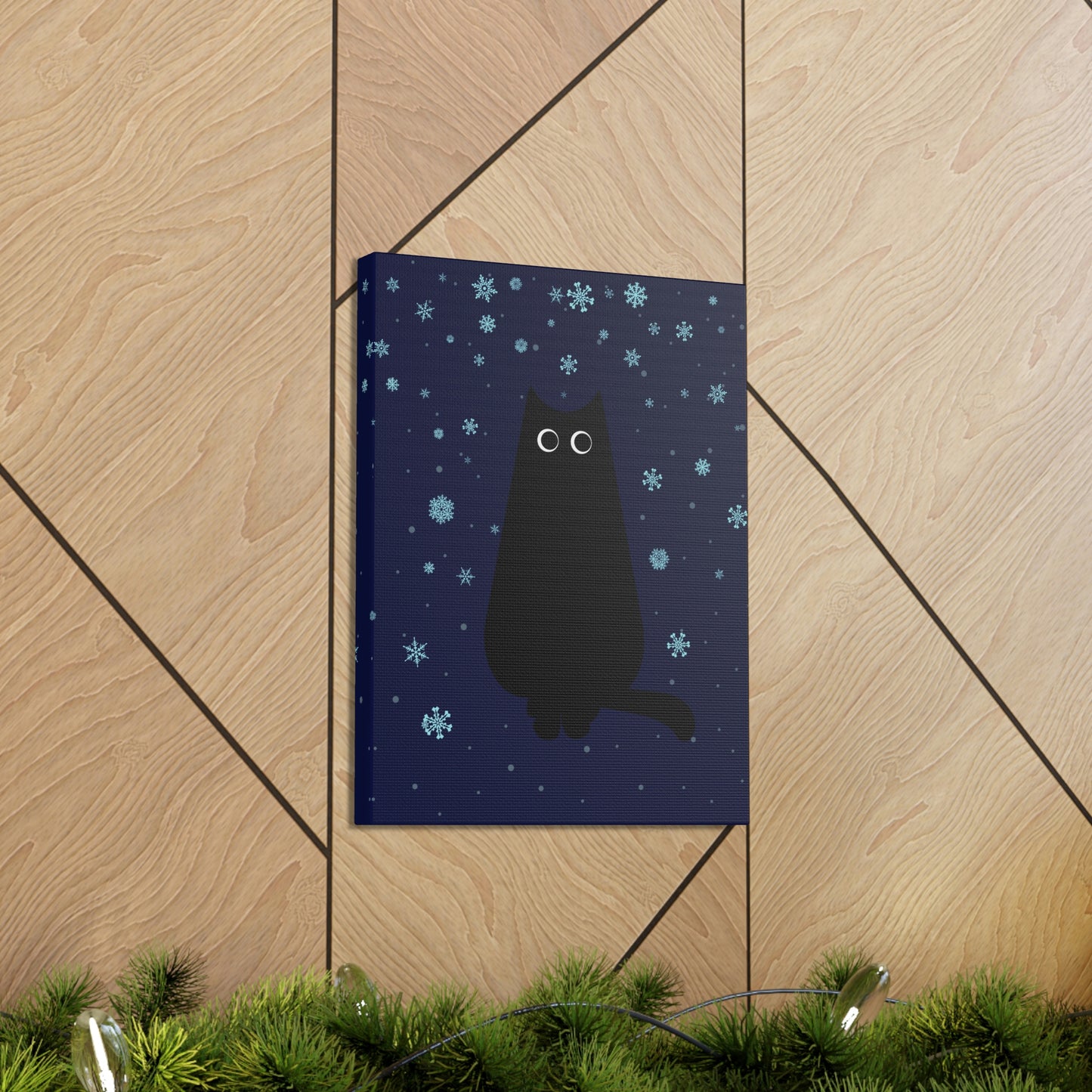 Black Cat Winter Snowflake Anime Art Classic Art Canvas Gallery Wraps