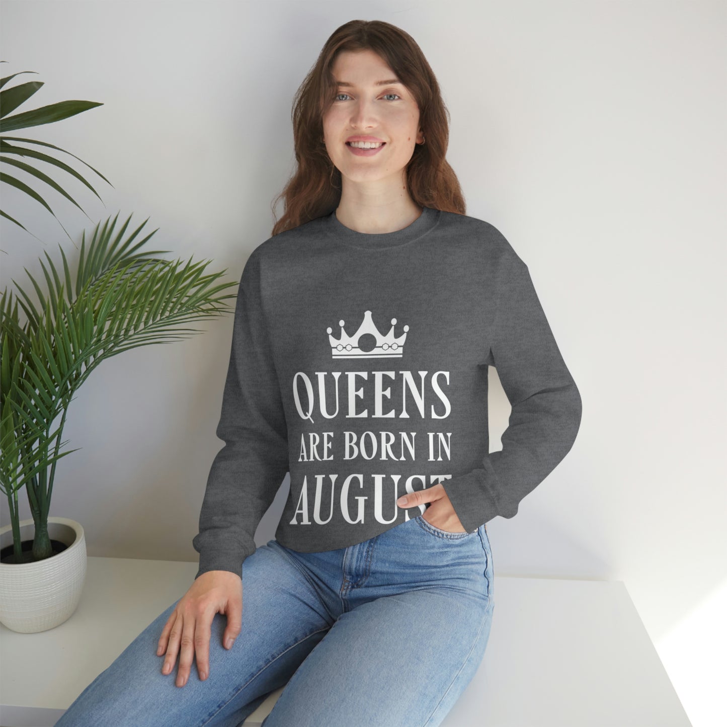 Queens Are Born in August Happy Birthday Unisex Heavy Blend™ Crewneck Sweatshirt