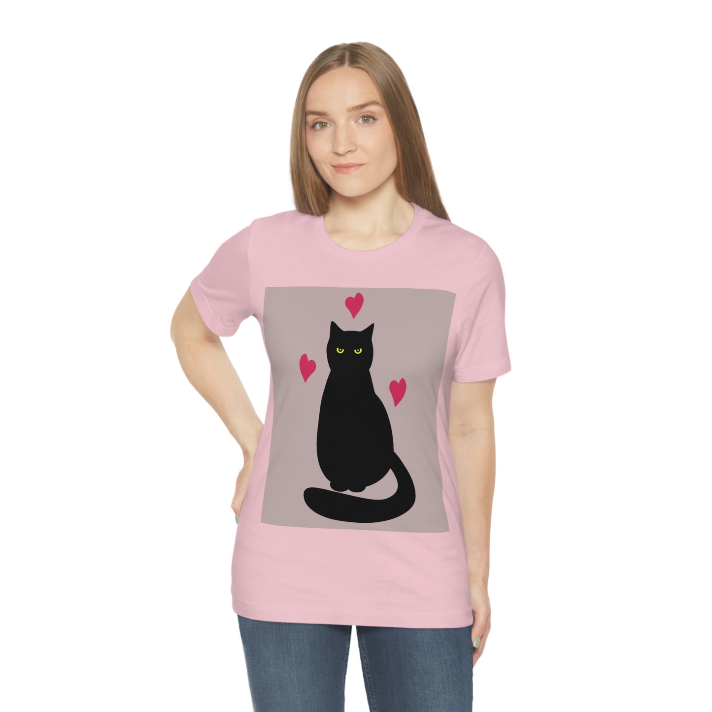 Black Cat with Heart Love Unisex Jersey Short Sleeve T-Shirt