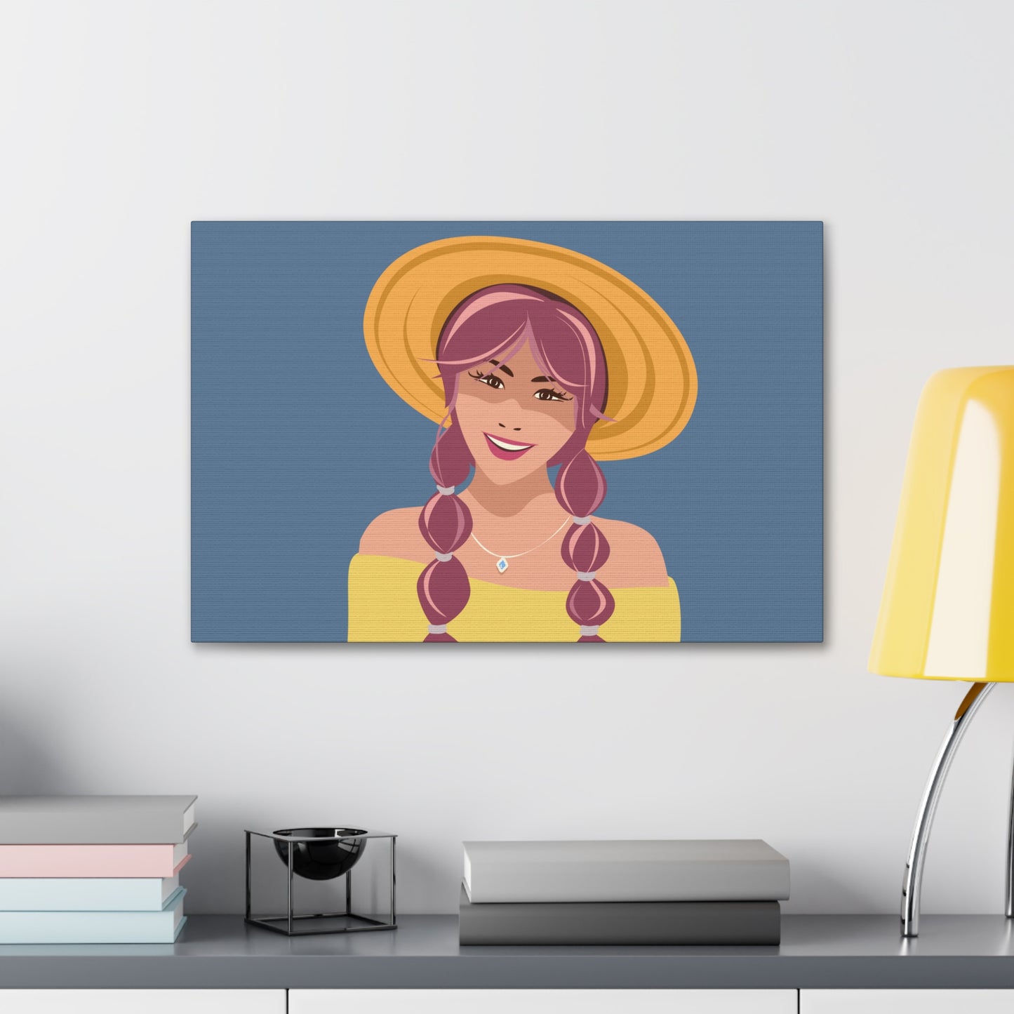 Happy Woman with Rose Hair Aesthetic Art Canvas Gallery Wraps