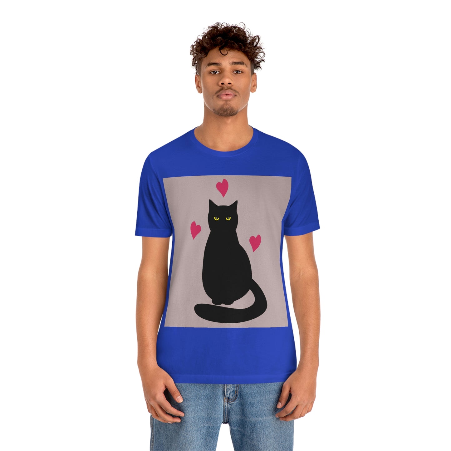 Black Cat with Heart Love Unisex Jersey Short Sleeve T-Shirt