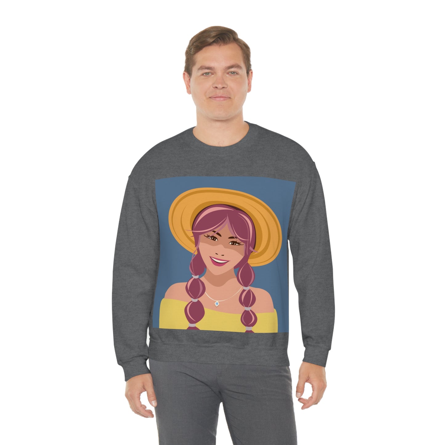 Happy Woman with Rose Hair Aesthetic Art Unisex Heavy Blend™ Crewneck Sweatshirt