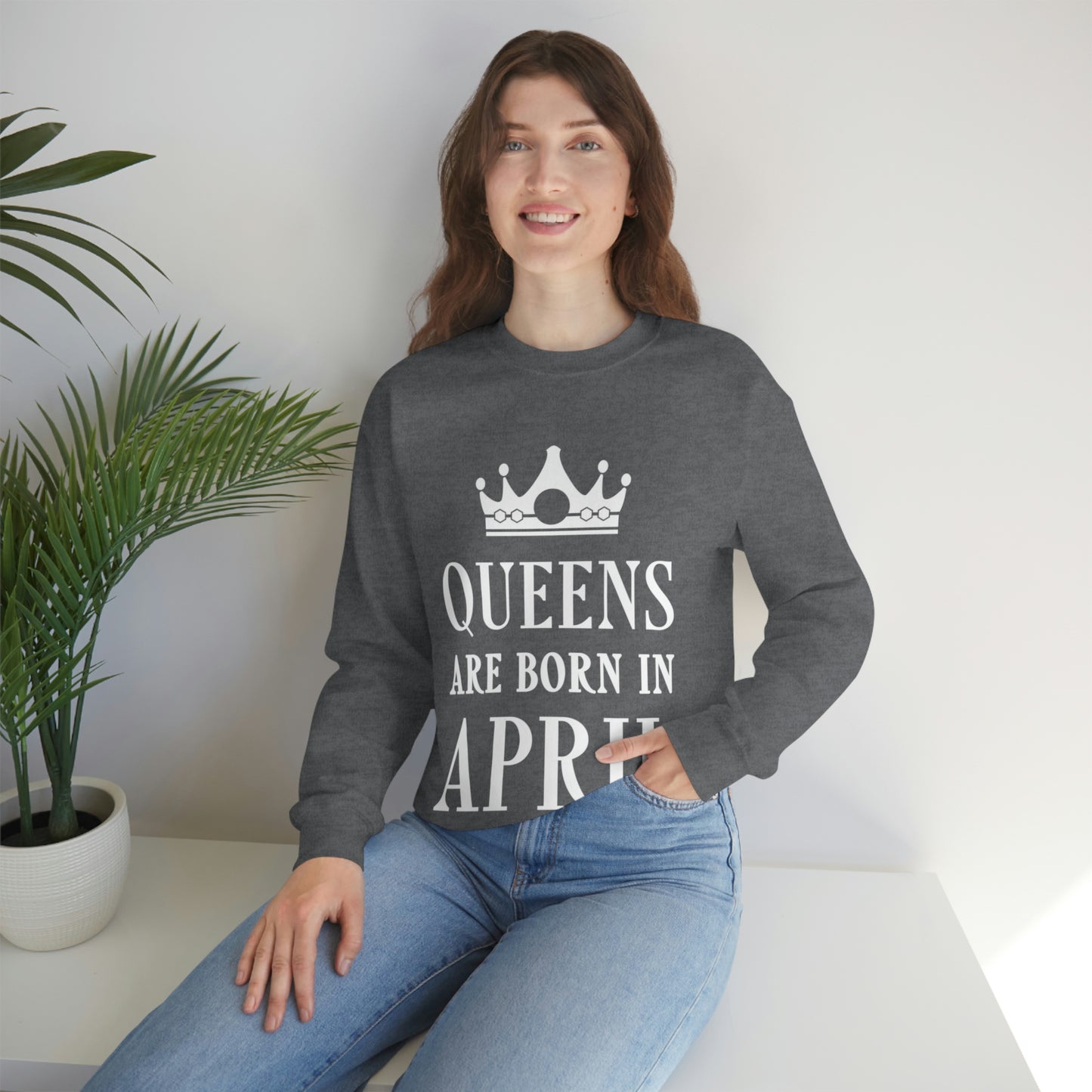 Queens Are Born in April Happy Birthday Unisex Heavy Blend™ Crewneck Sweatshirt