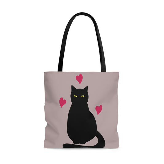 Black Cat with Heart Love Aesthetic Art AOP Tote Bag