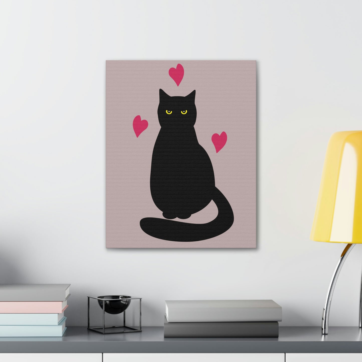 Black Cat with Heart Love Aesthetic Classic Art Canvas Gallery Wraps