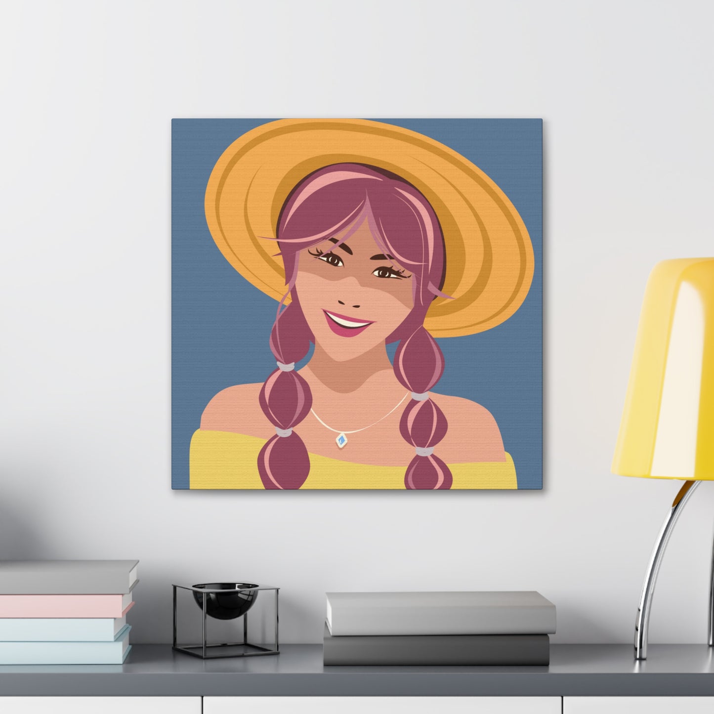 Happy Woman with Rose Hair Aesthetic Art Canvas Gallery Wraps