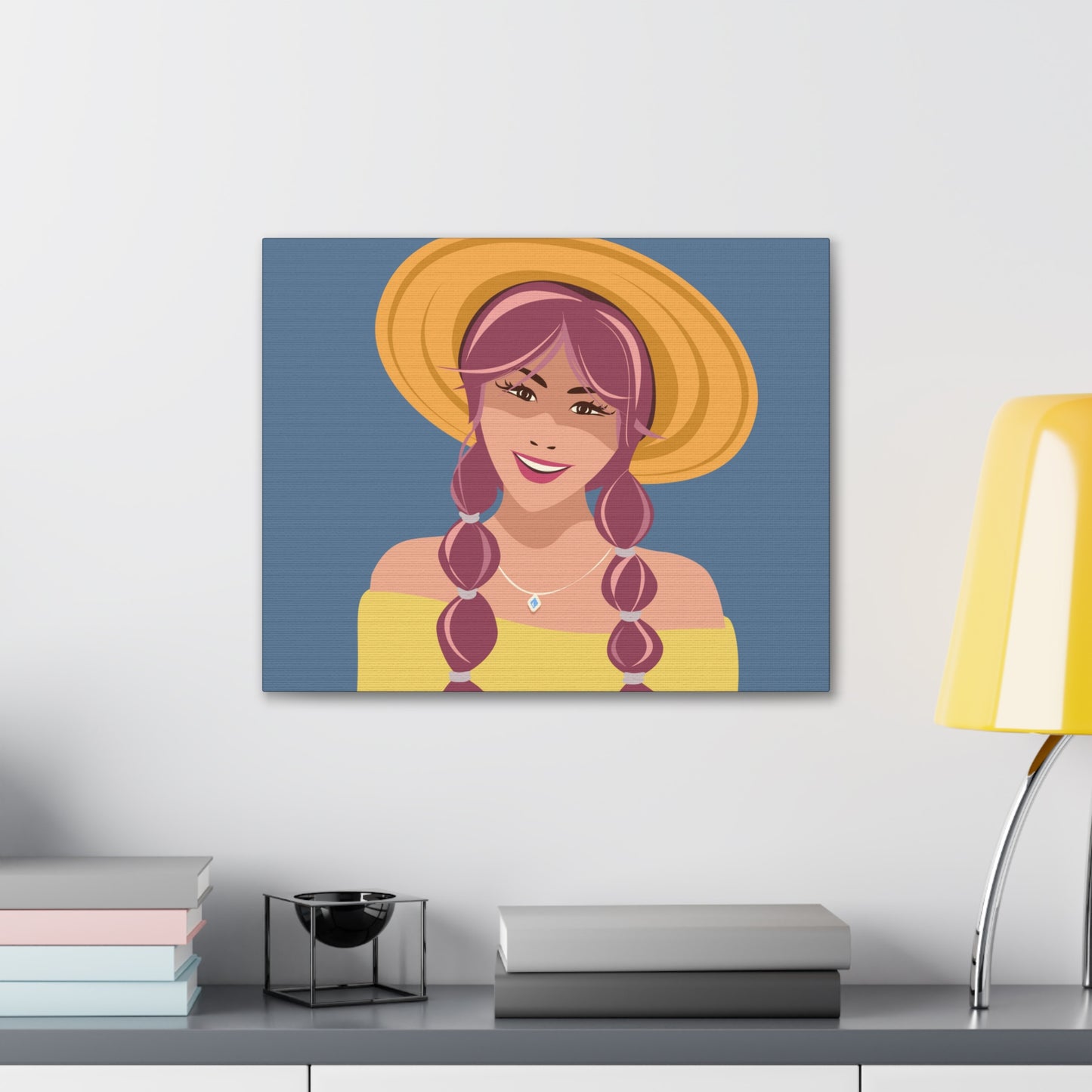 Happy Woman with Rose Hair Aesthetic Art Canvas Gallery Wraps