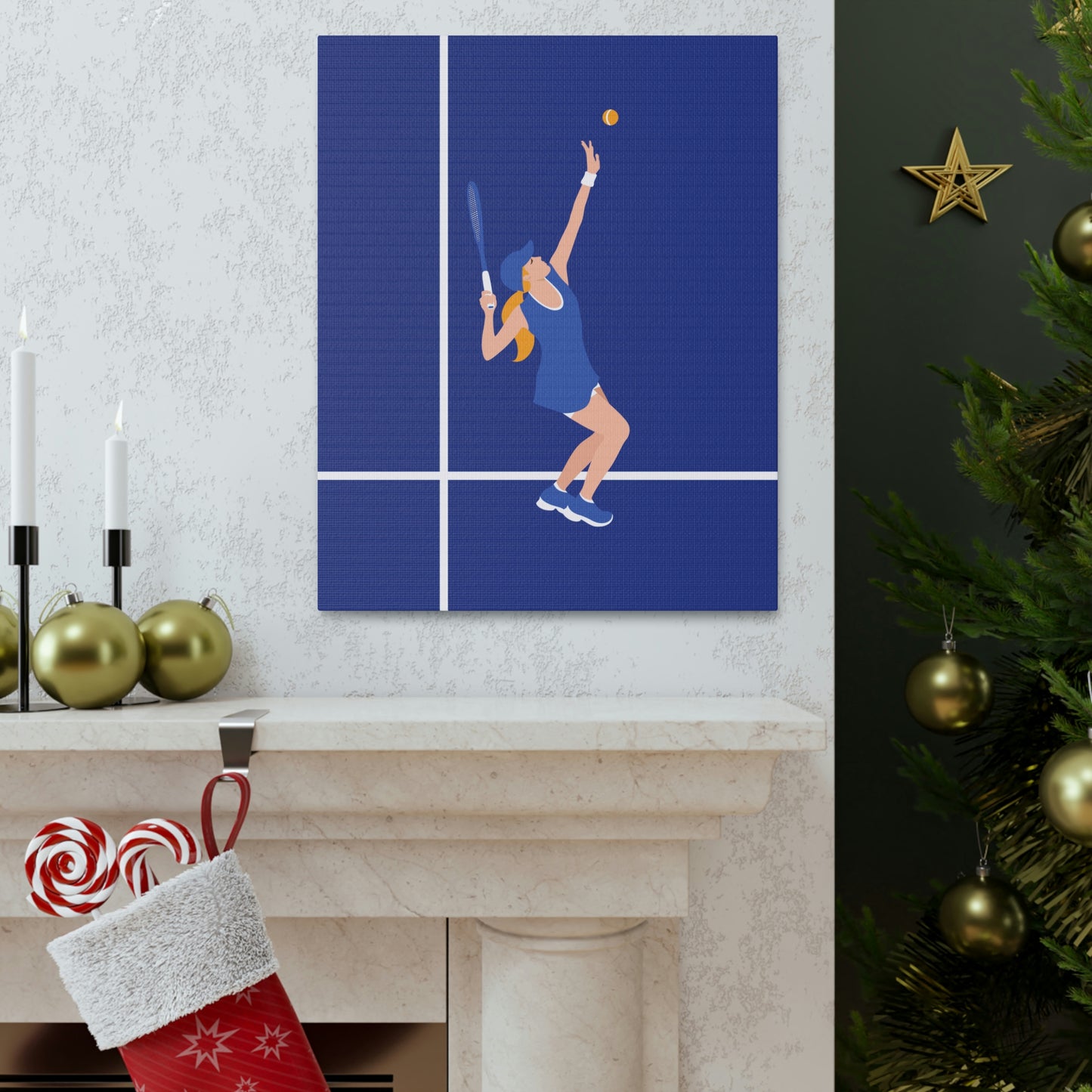 Tennis Player Blue Art Sports Team Classic Art Canvas Gallery Wraps