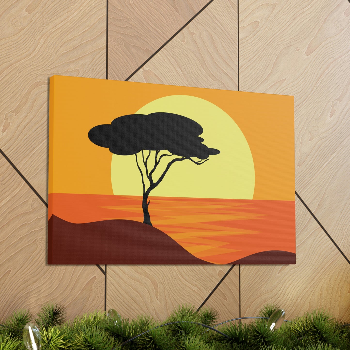 Africa Savanna Sunset Minimal Landscape View Aesthetic Classic Art Canvas Gallery Wraps