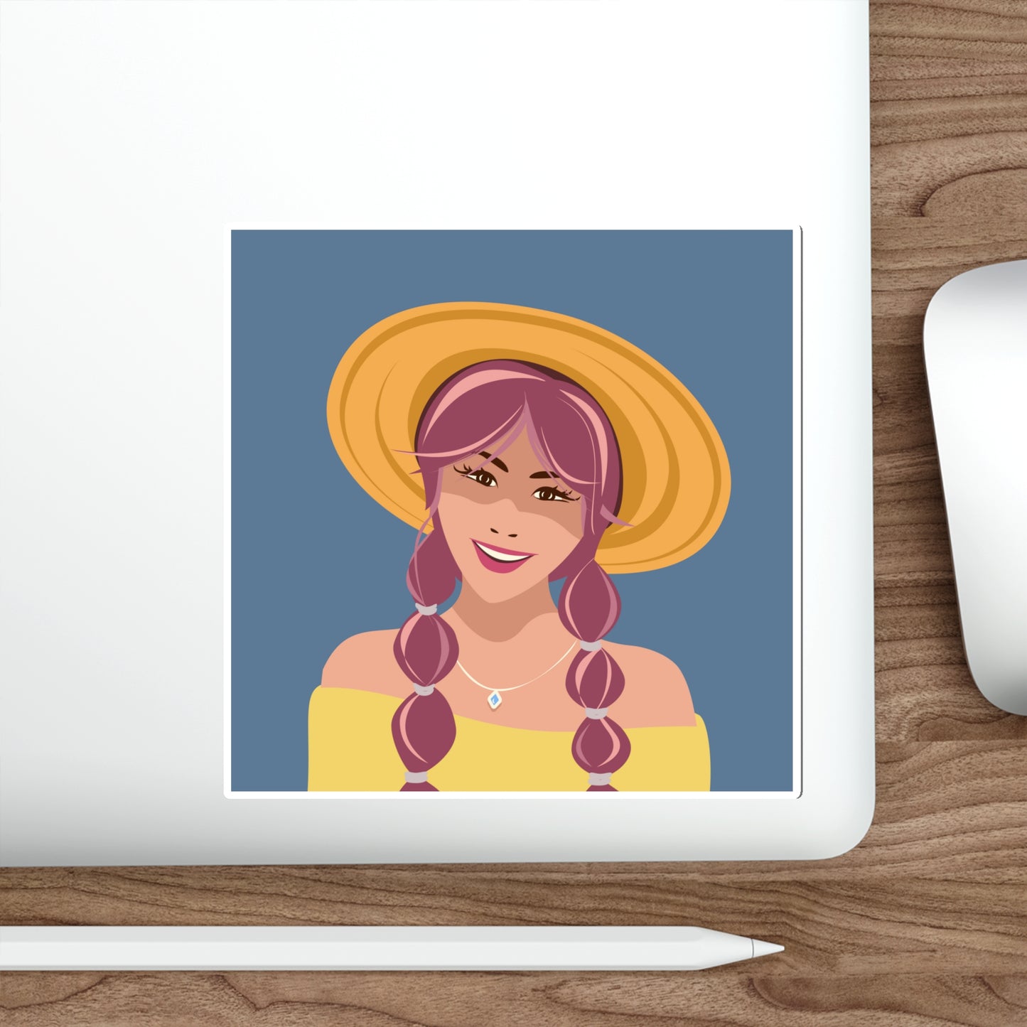 Happy Woman with Rose Hair Aesthetic Art Die-Cut Sticker