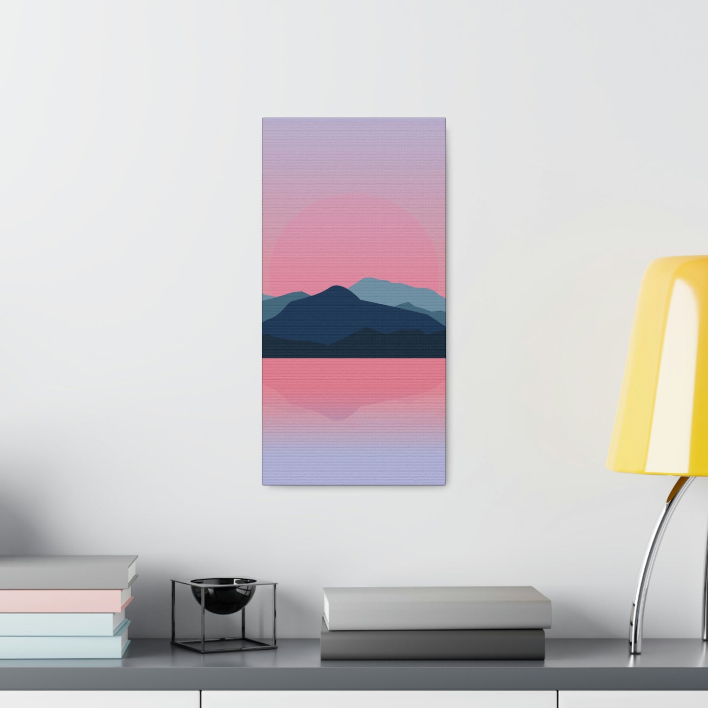 Landscape Mountains Nature Watercolor Sunset Water Classic Art Canvas Gallery Wraps