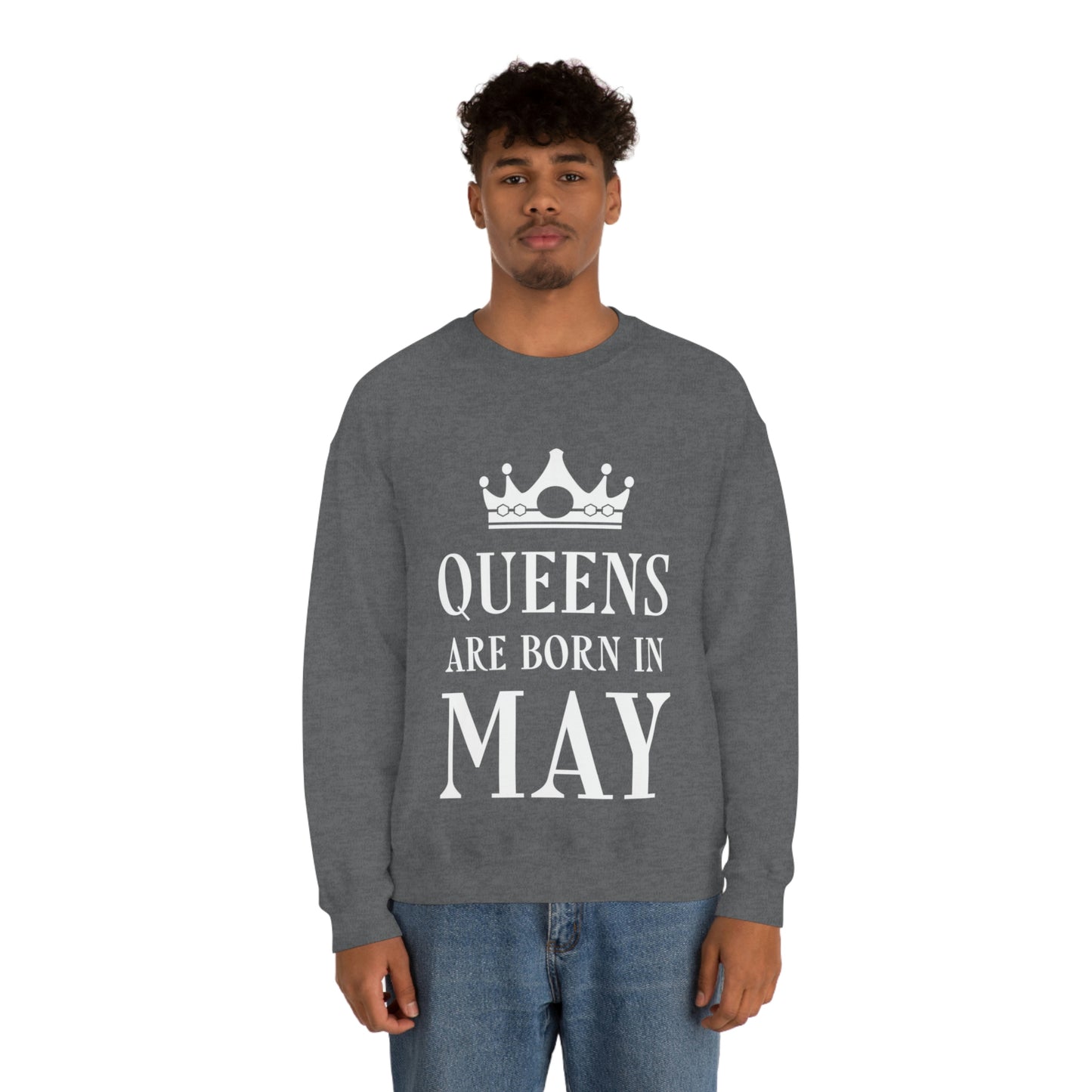 Queens Are Born in May Happy Birthday Unisex Heavy Blend™ Crewneck Sweatshirt