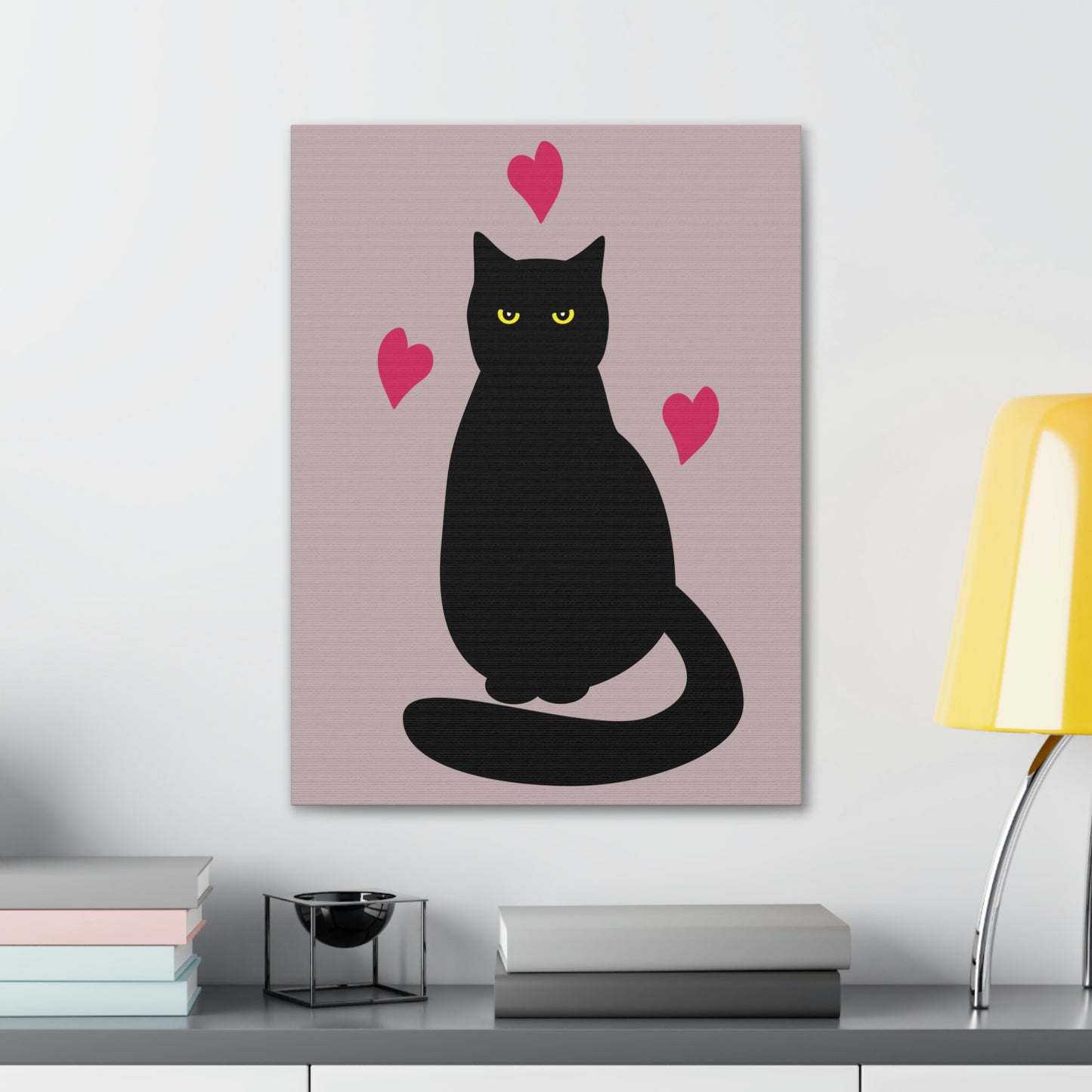 Black Cat with Heart Love Aesthetic Classic Art Canvas Gallery Wraps