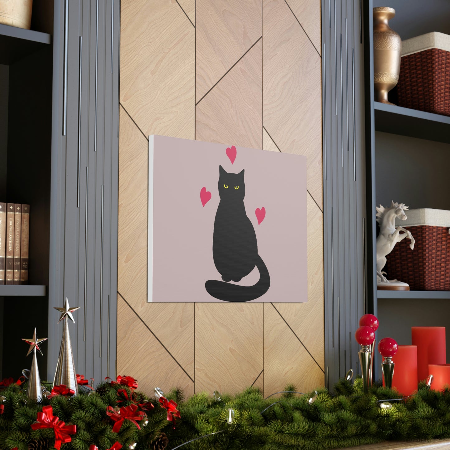 Black Cat with Heart Love Aesthetic Classic Art Canvas Gallery Wraps