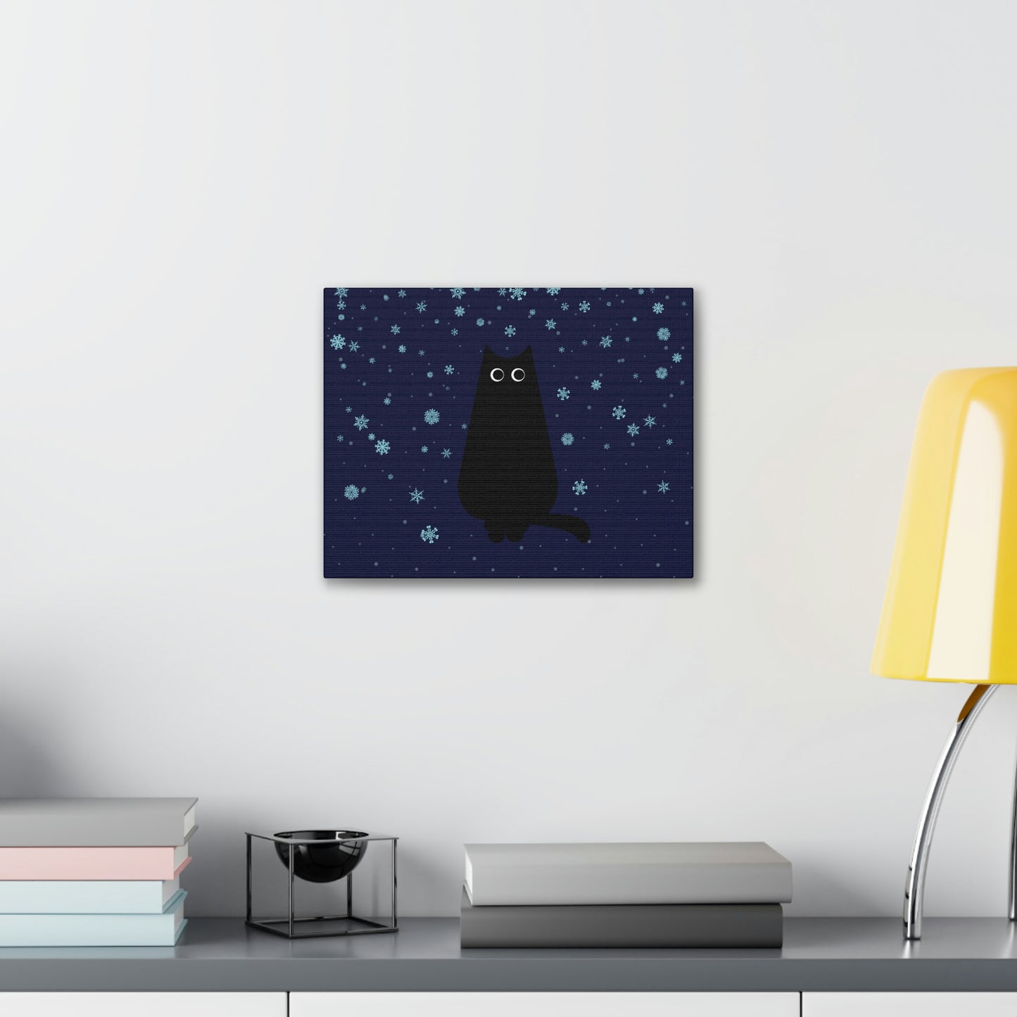 Black Cat Winter Snowflake Anime Art Classic Art Canvas Gallery Wraps