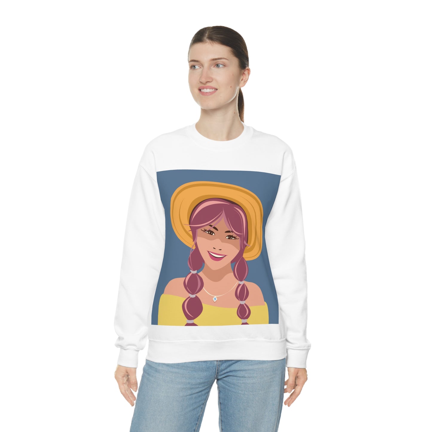 Happy Woman with Rose Hair Aesthetic Art Unisex Heavy Blend™ Crewneck Sweatshirt