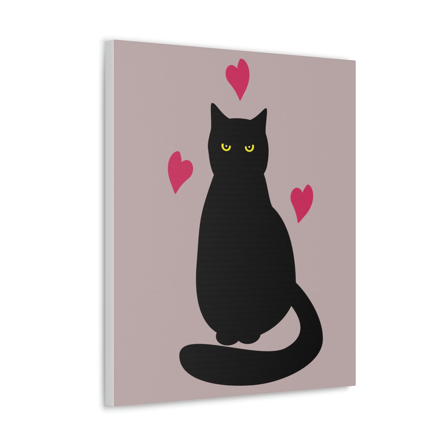 Black Cat with Heart Love Aesthetic Classic Art Canvas Gallery Wraps