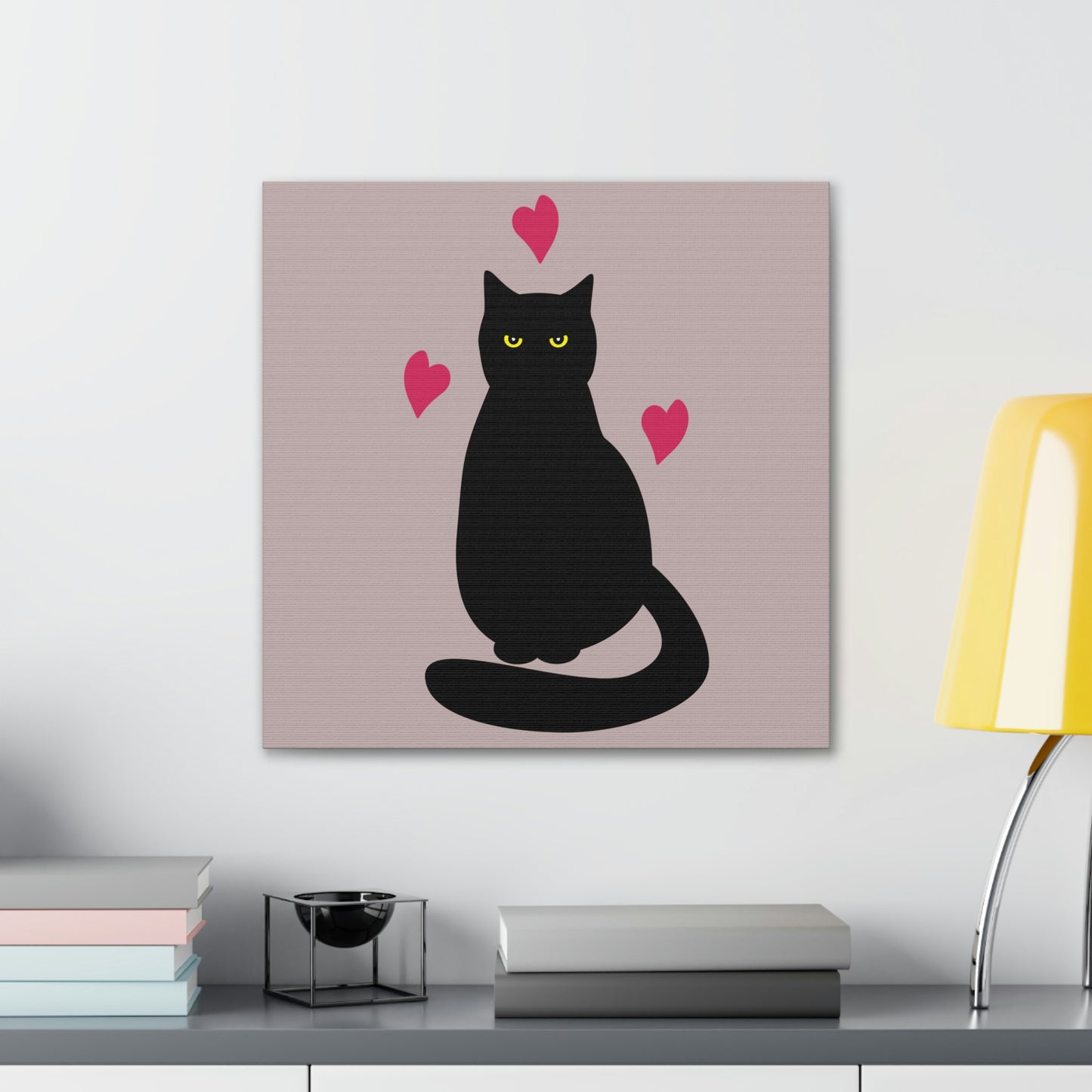 Black Cat with Heart Love Aesthetic Classic Art Canvas Gallery Wraps