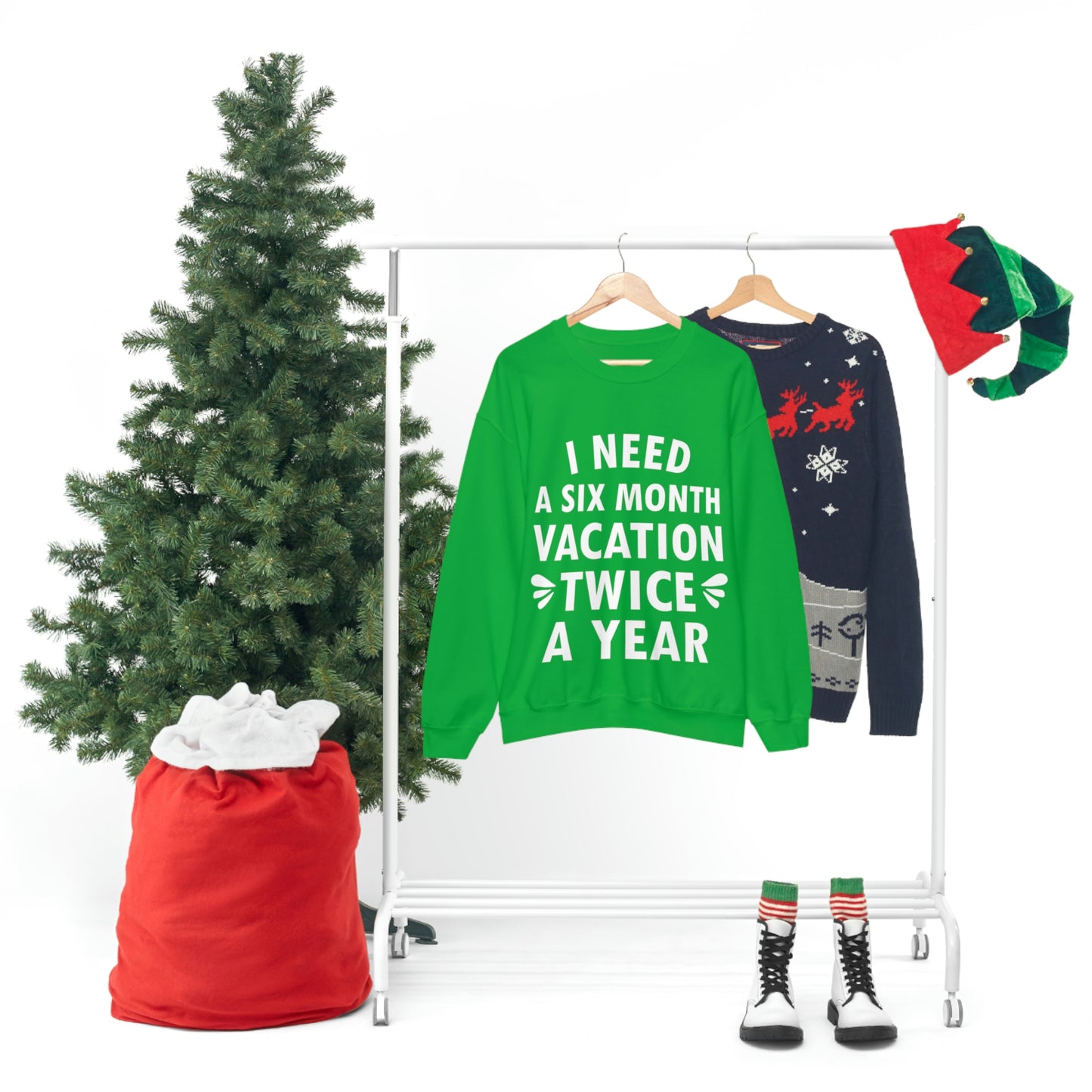 I Need Six Month Vacation White Text Unisex Heavy Blend™ Crewneck Sweatshirt