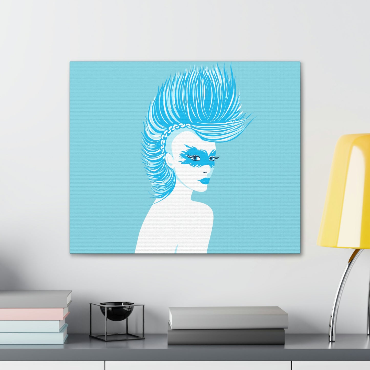 Blue Punk Woman Art Unique Edgy Graphic Aesthetic Classic Art Canvas Gallery Wraps