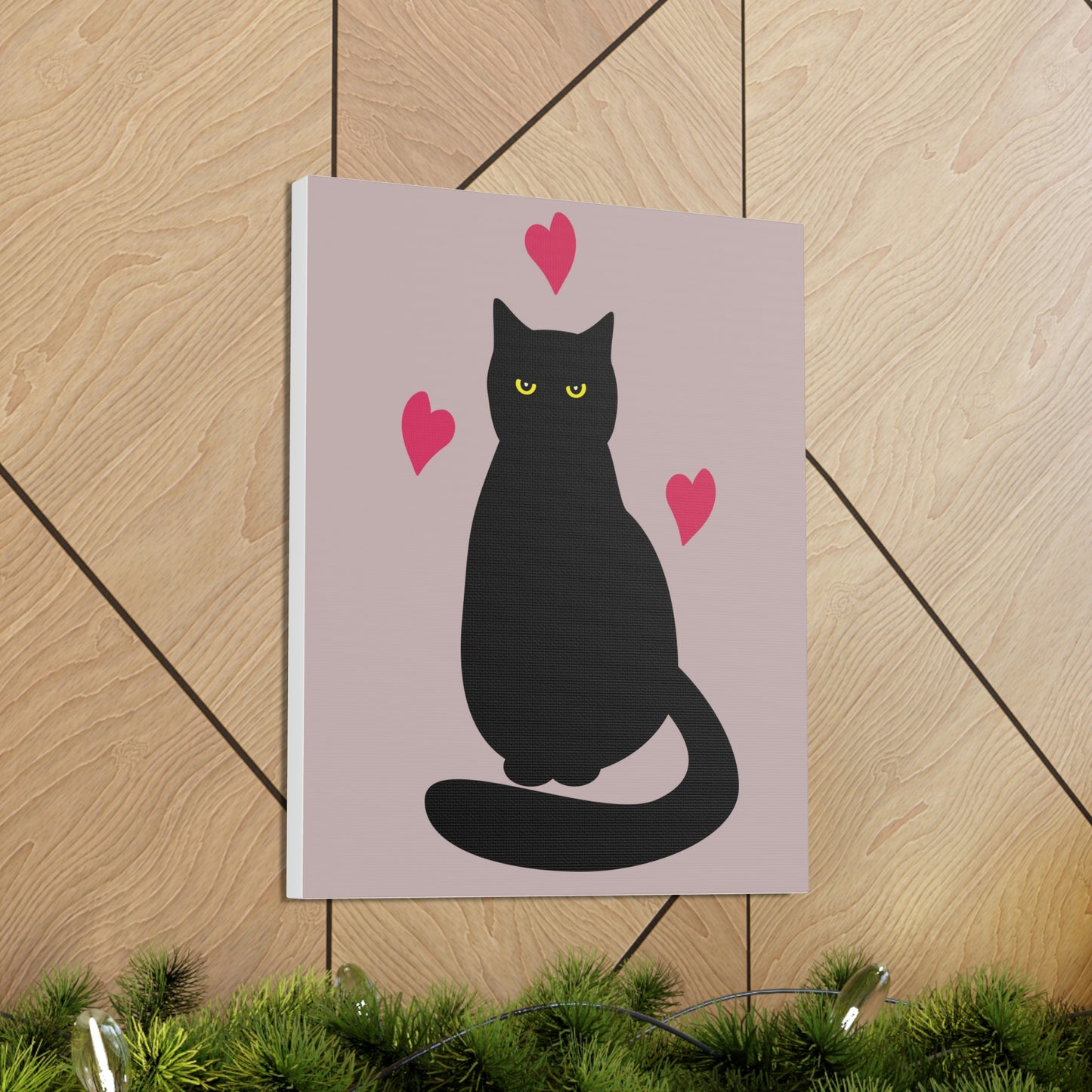 Black Cat with Heart Love Aesthetic Classic Art Canvas Gallery Wraps