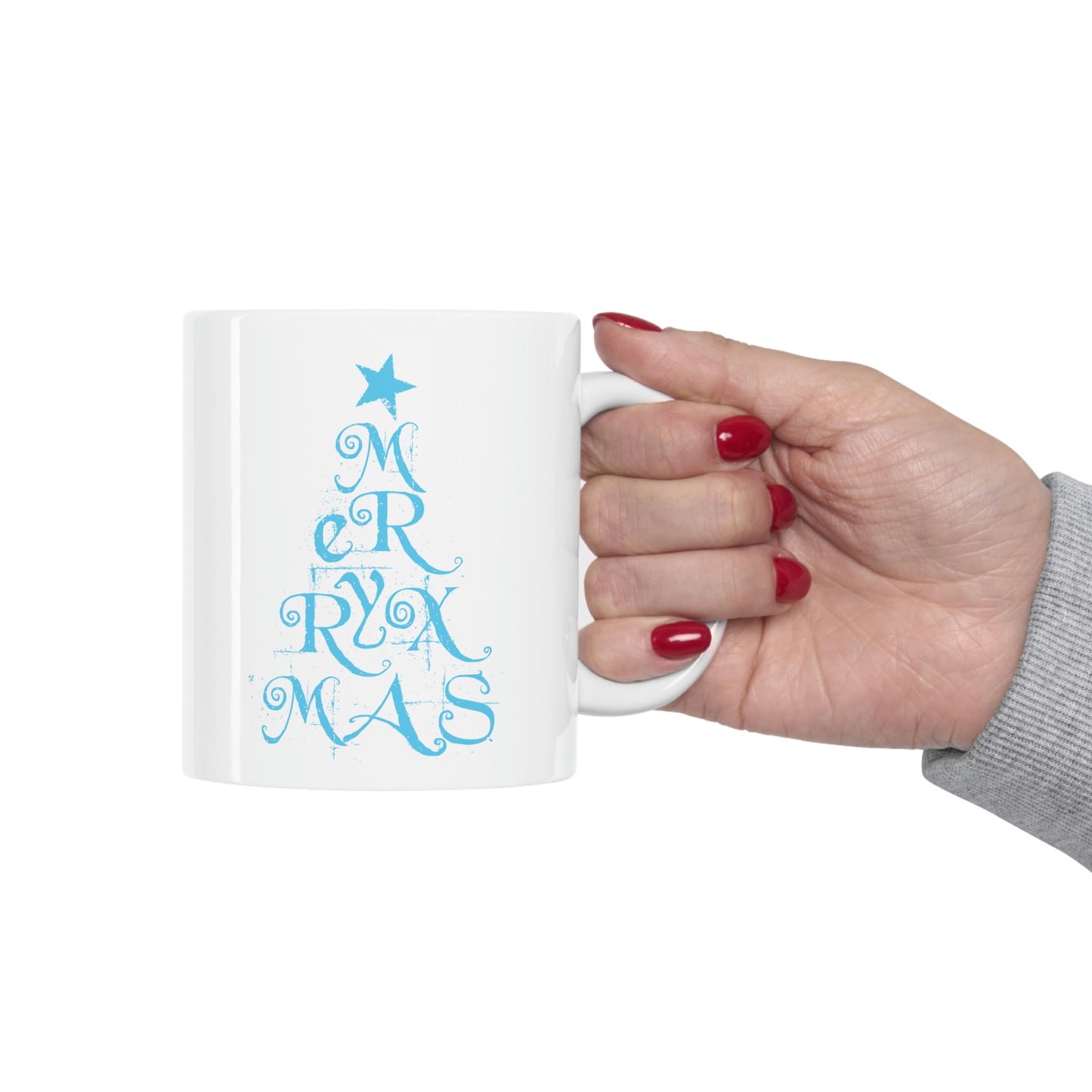 Love Christmas Happy Holidays Minimal Art Сalligraphy Blue Ceramic Mug 11oz