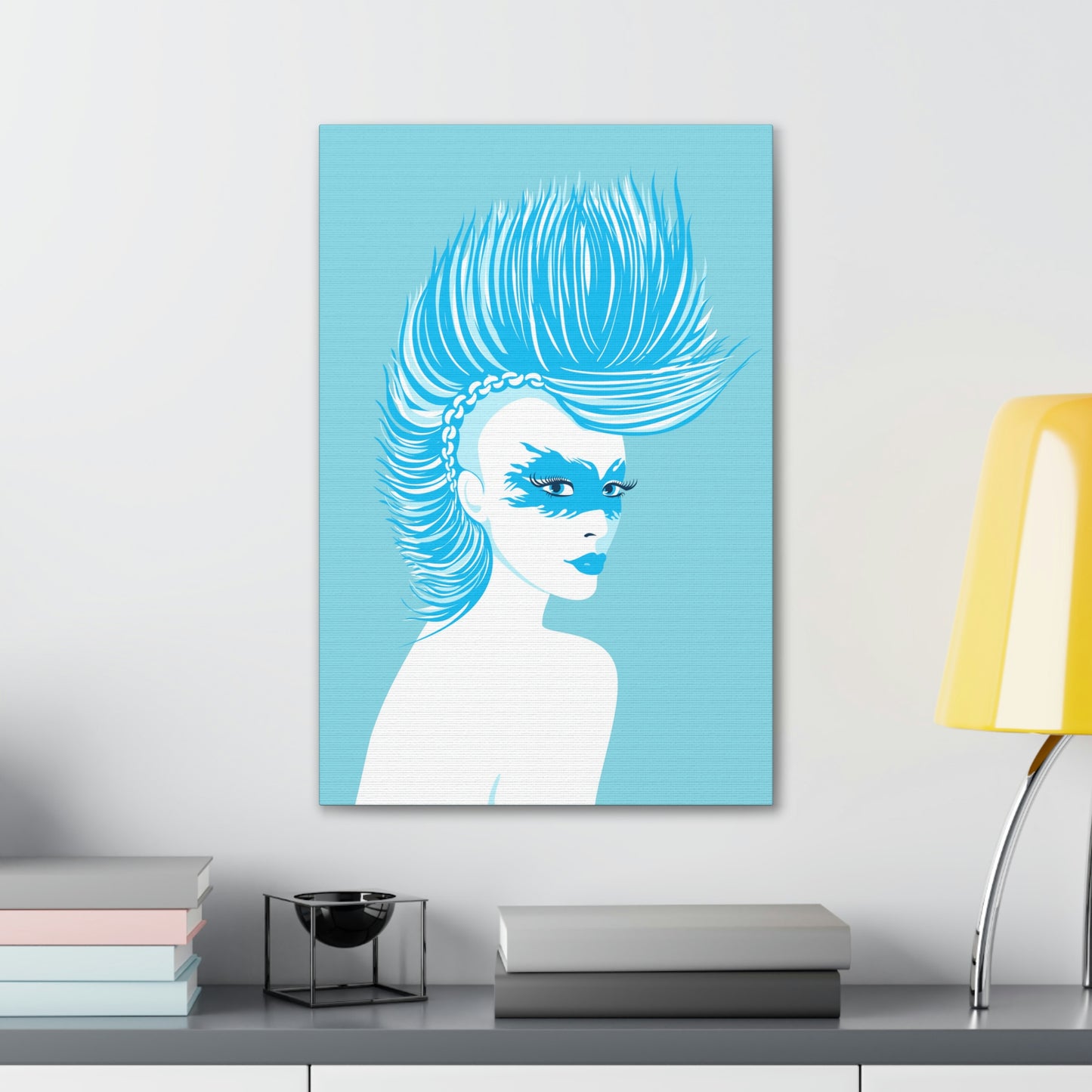 Blue Punk Woman Art Unique Edgy Graphic Aesthetic Classic Art Canvas Gallery Wraps