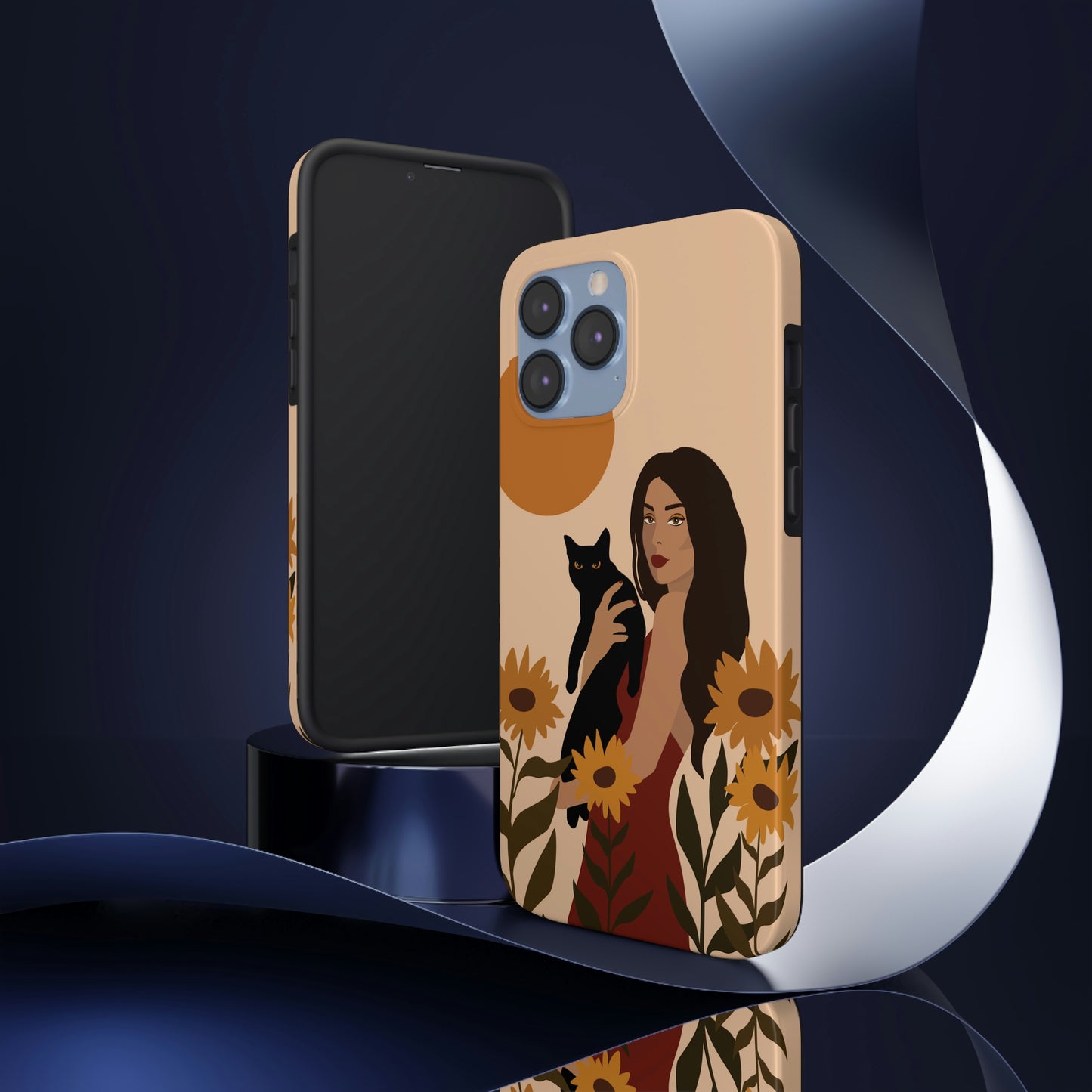 Woman with Black Cat Mininal Sunflowers Aesthetic Art Tough Phone Cases Case-Mate