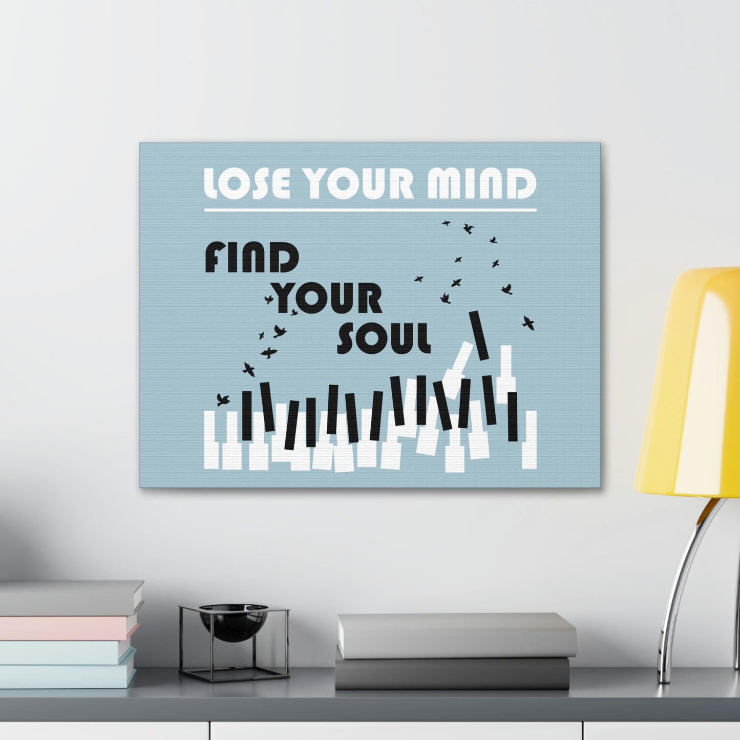 Lose Your Mind Find your Soul Flying birds Piano Keys Music Aesthetic Classic Art Canvas Gallery Wraps