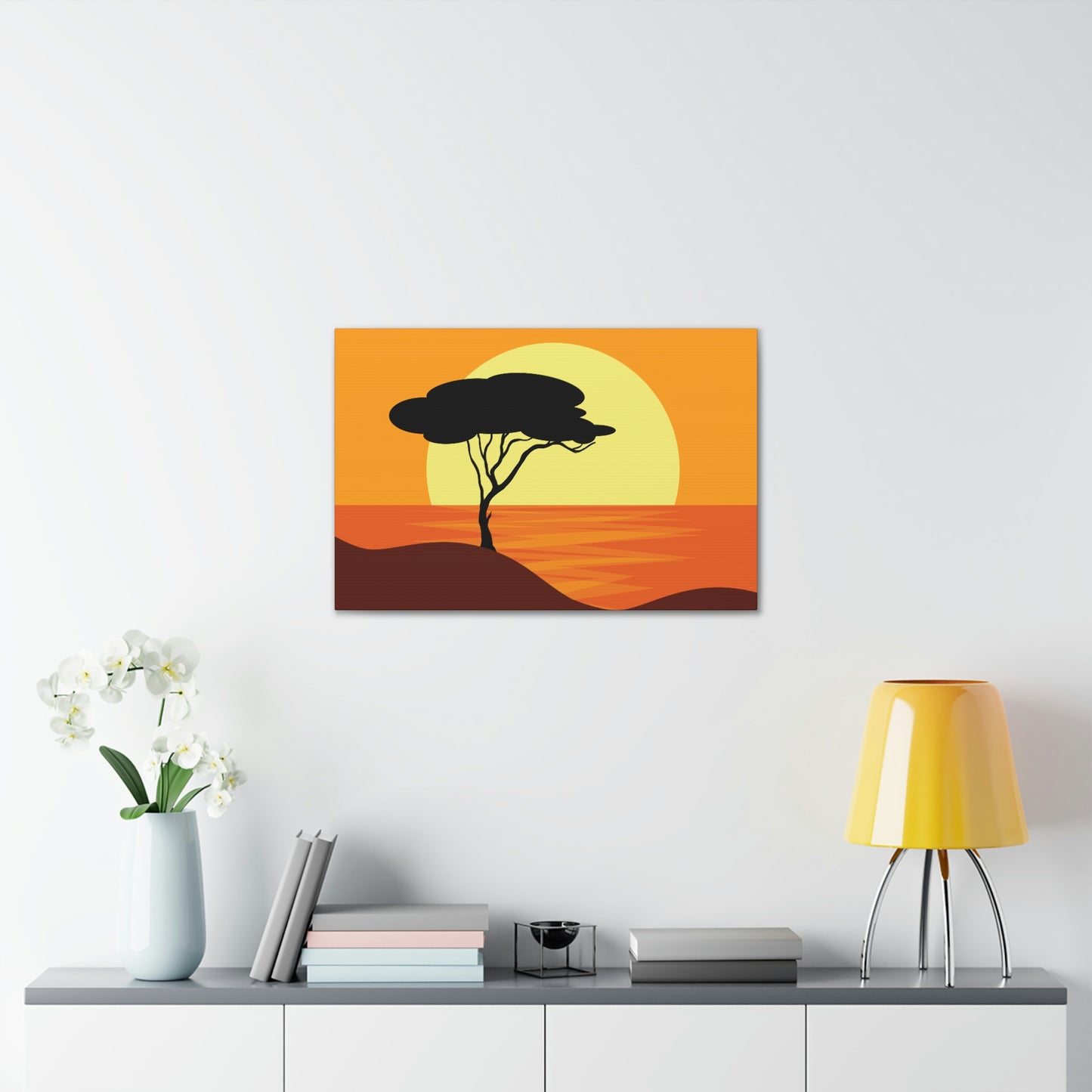 Africa Savanna Sunset Minimal Landscape View Aesthetic Classic Art Canvas Gallery Wraps