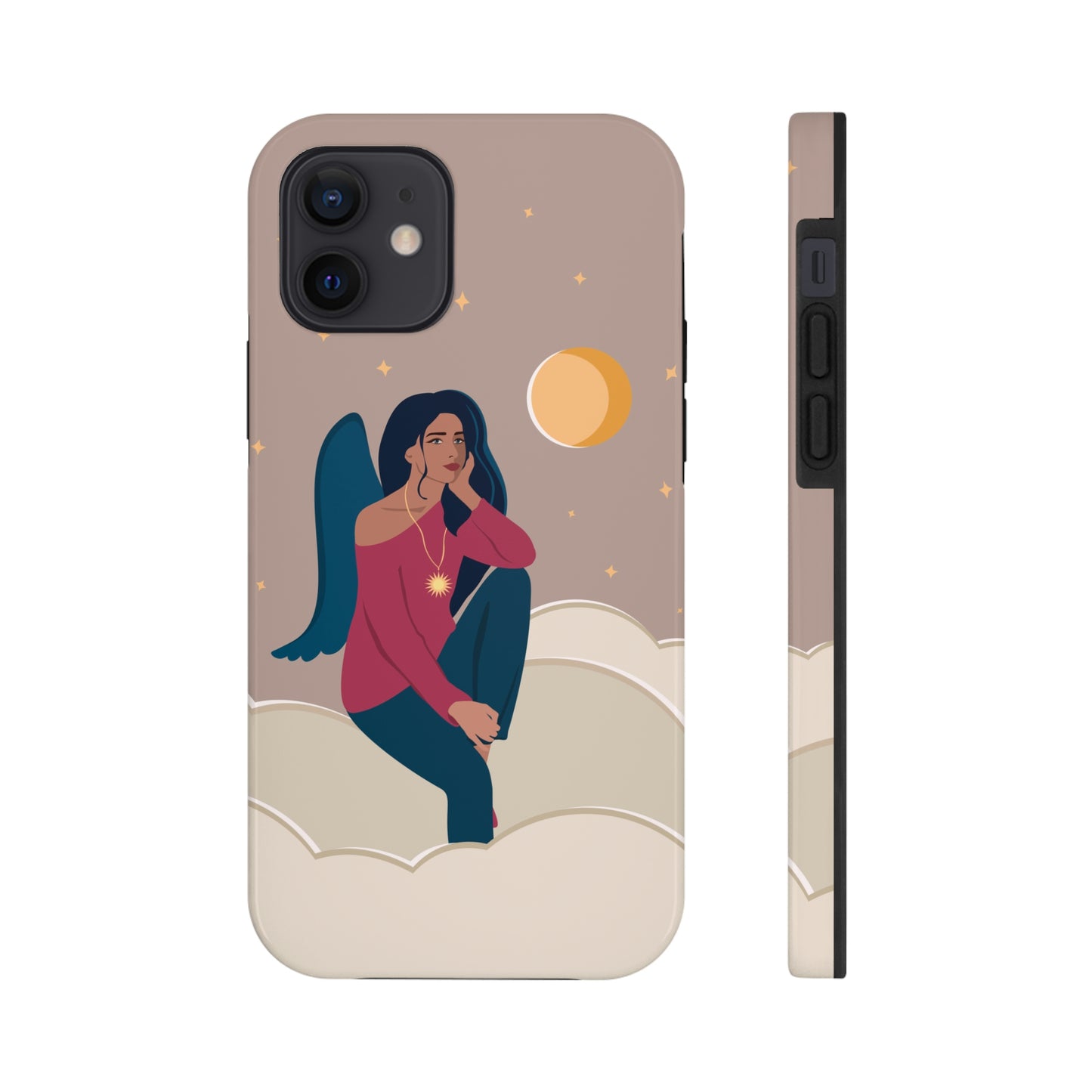 Women Angel Portrait Sitting On Clouds Cartoon Art Tough Phone Cases Case-Mate